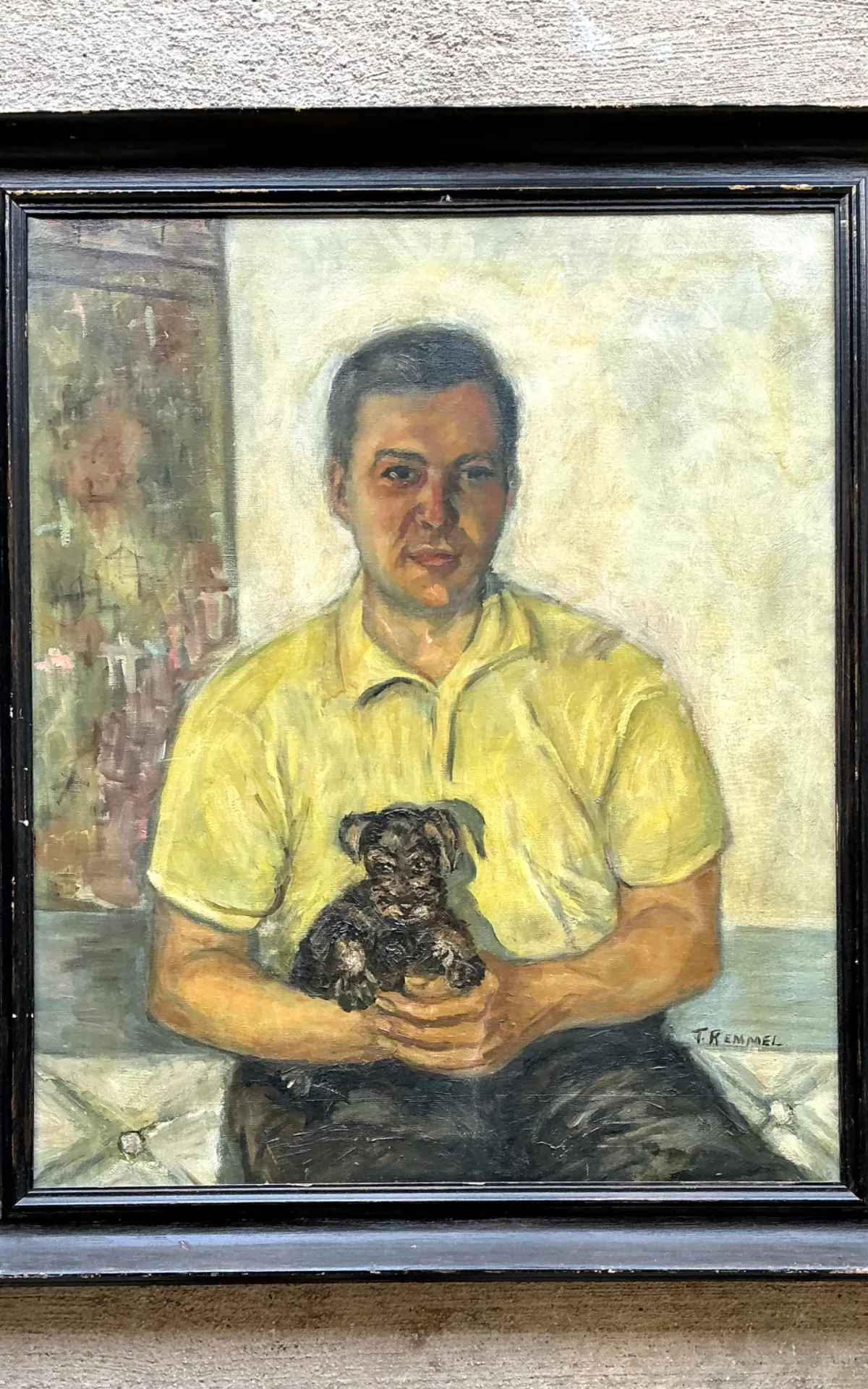 Vintage Figurative Man and Dog Oil Painting — additional photo 3