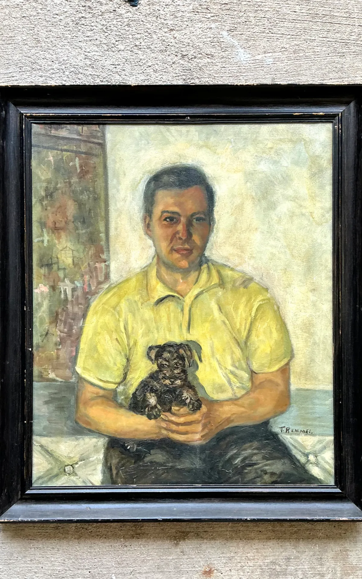 Vintage Figurative Man and Dog Oil Painting — additional photo 8