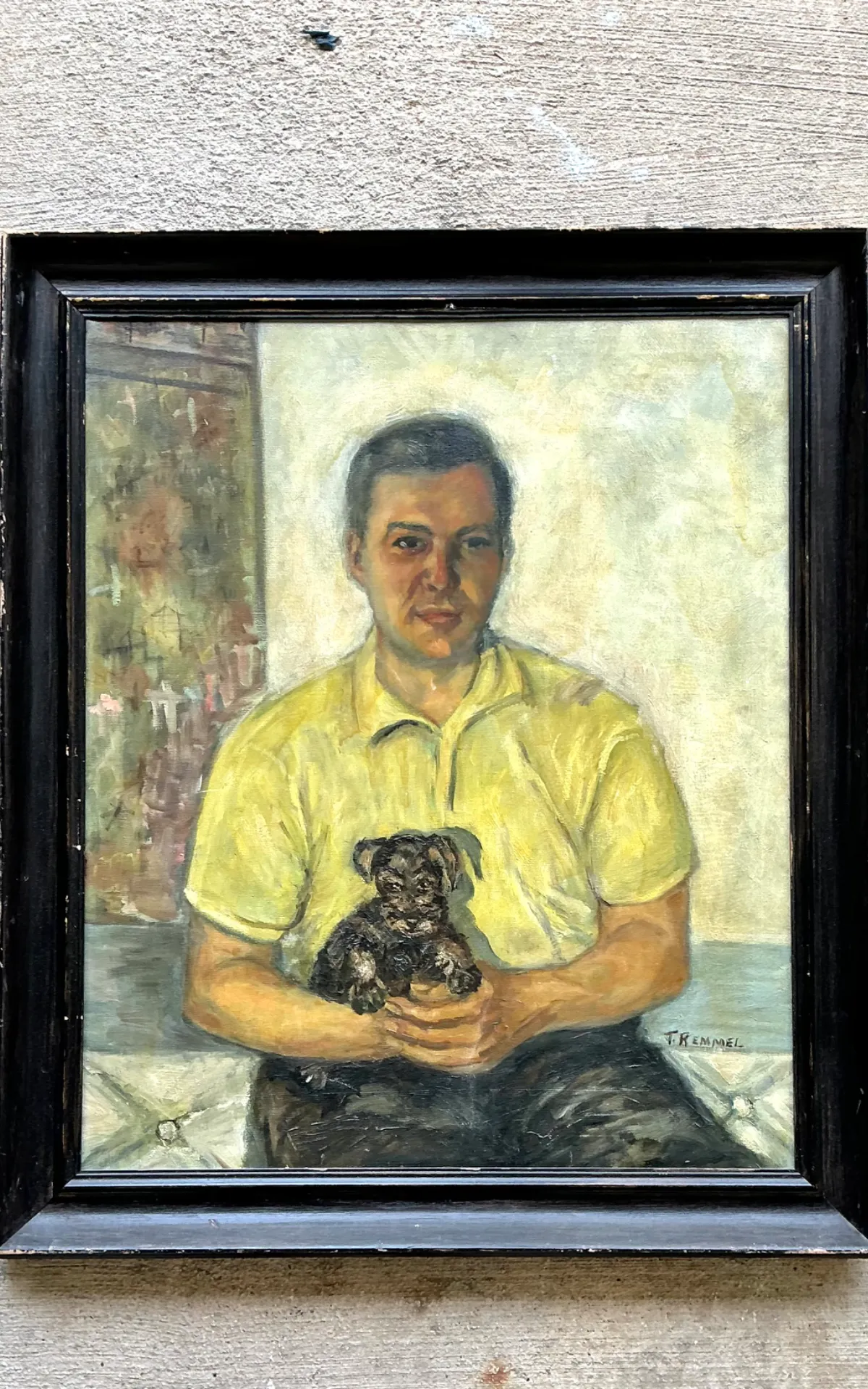 Vintage Figurative Man and Dog Oil Painting — additional photo 4