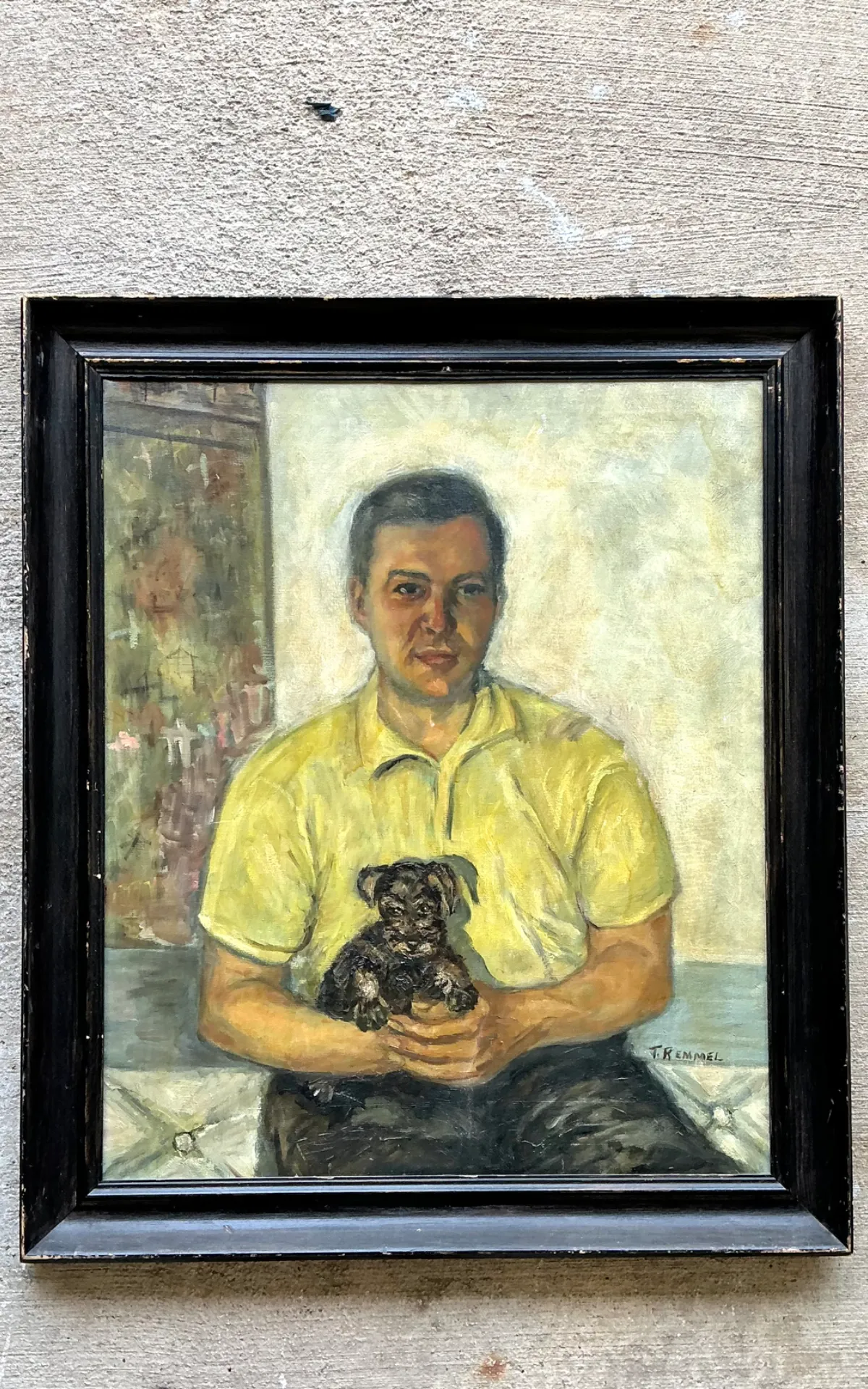 Vintage Figurative Man and Dog Oil Painting — additional photo 2