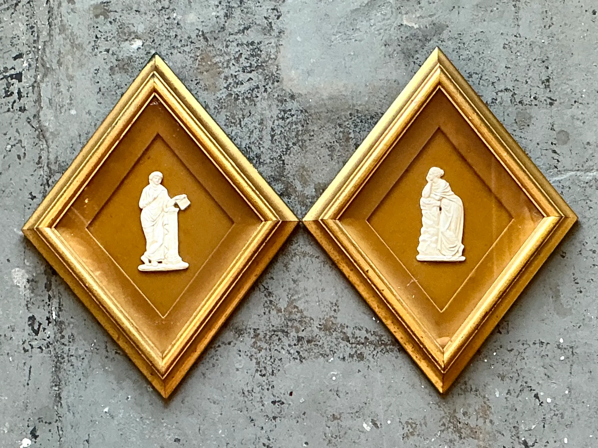 Vintage Gilt Framed Porcelain Reliefs - Set of Two — additional photo 1