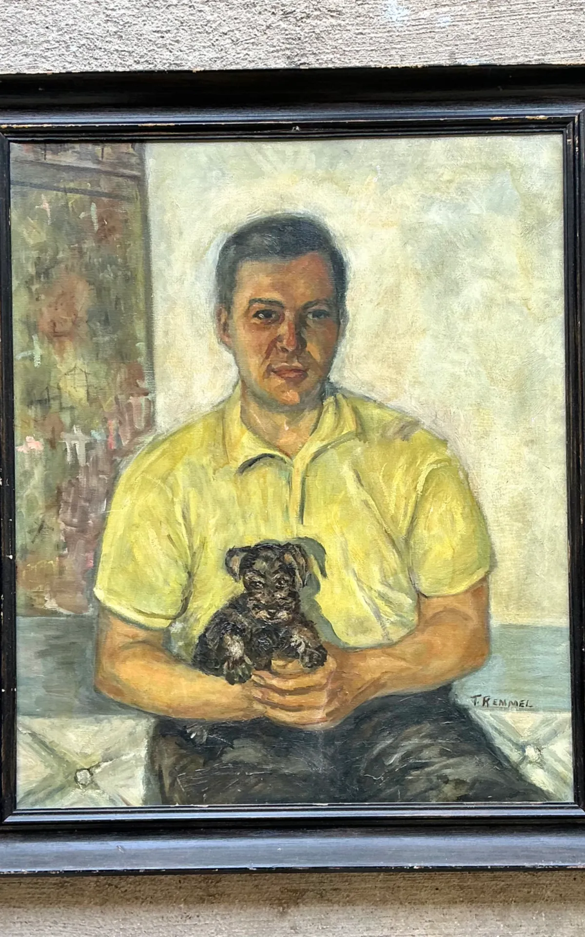 Vintage Figurative Man and Dog Oil Painting — additional photo 7