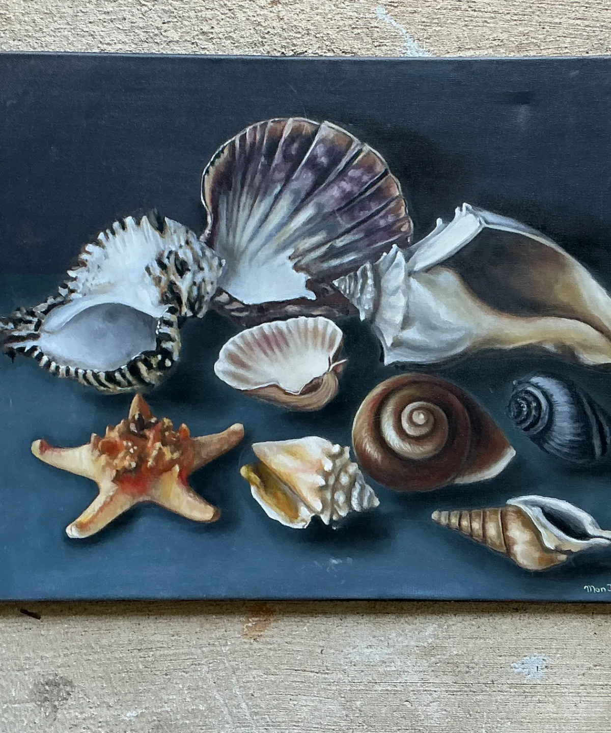 Vintage Mon Jones Shell Still Life Oil Painting