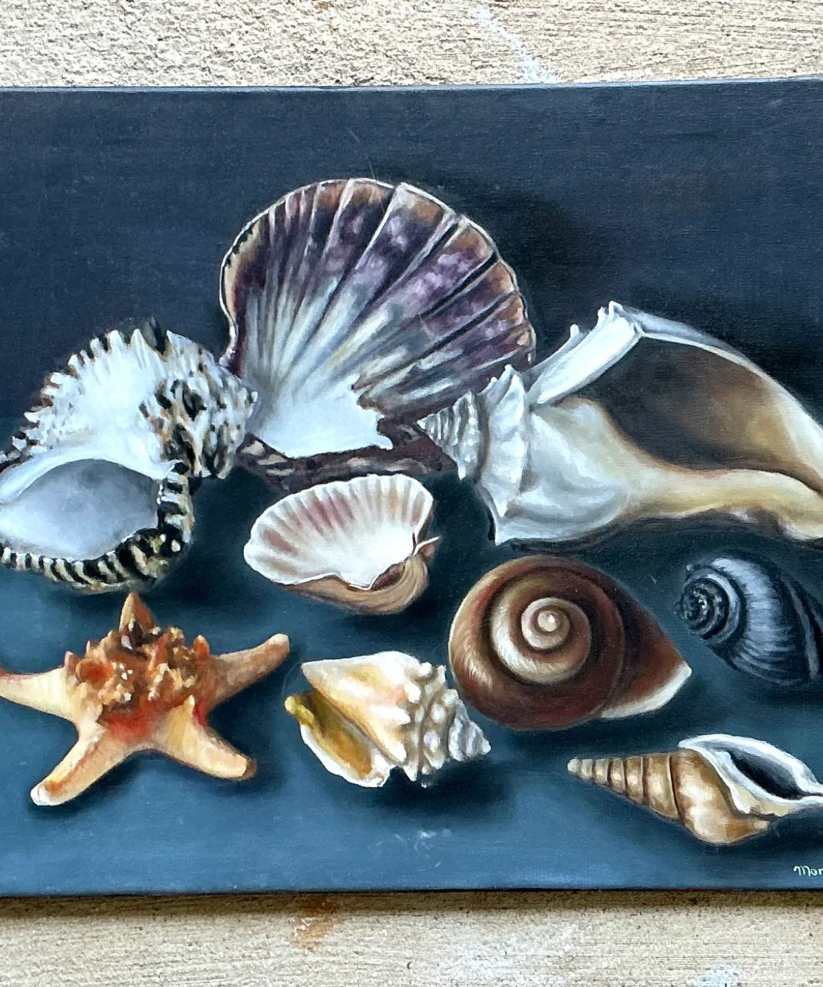 Vintage Mon Jones Shell Still Life Oil Painting — additional photo 3