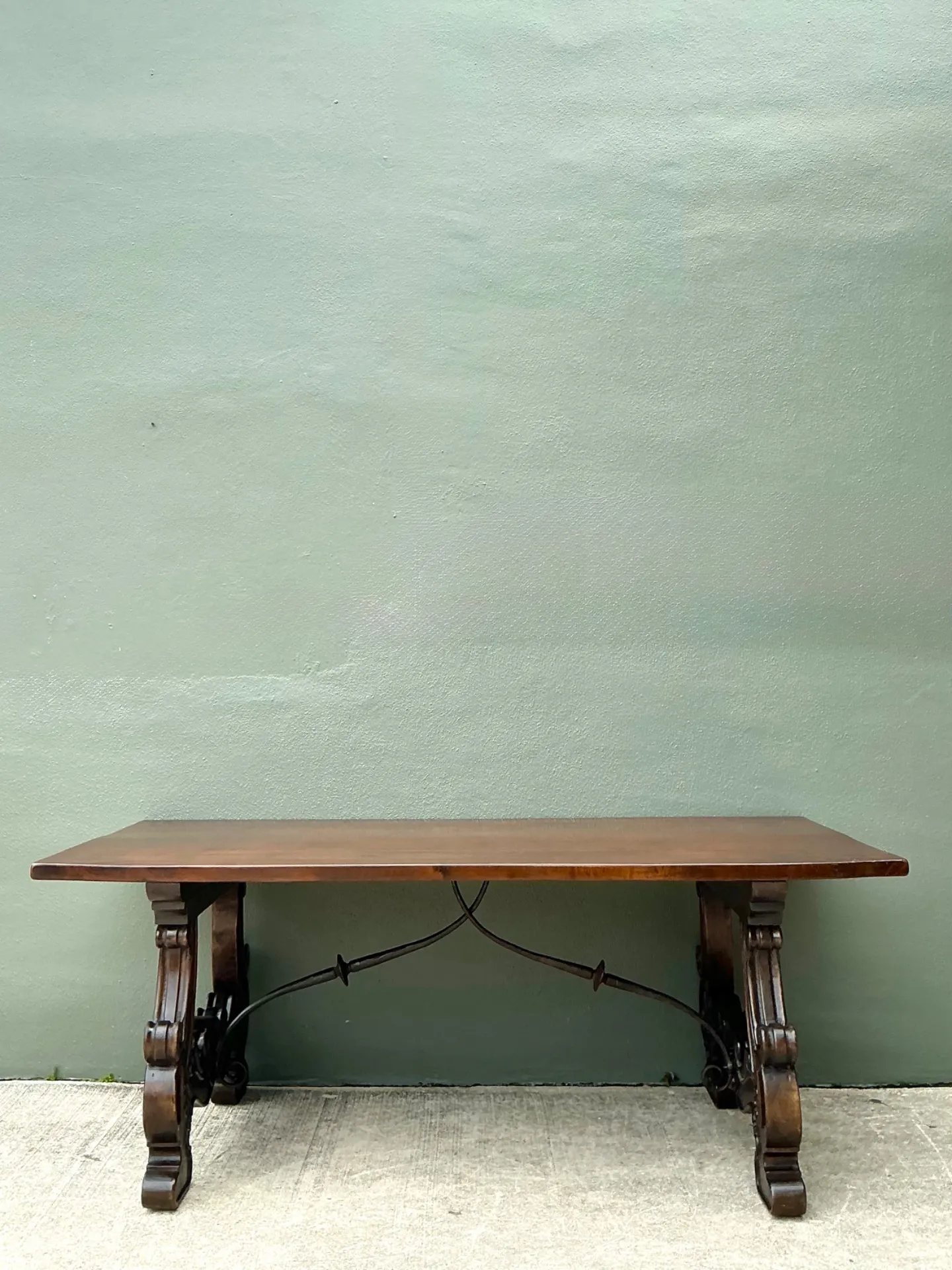 Vintage Spanish Revival Carved Wood Trestle Table — additional photo 3