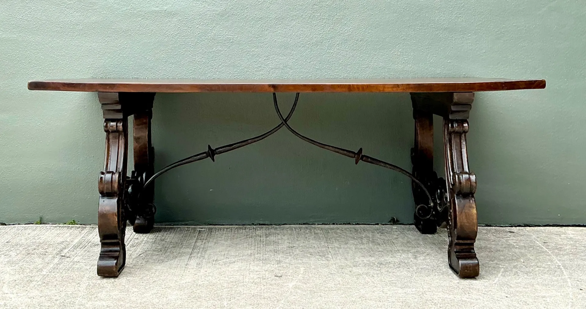 Vintage Spanish Revival Carved Wood Trestle Table — additional photo 5