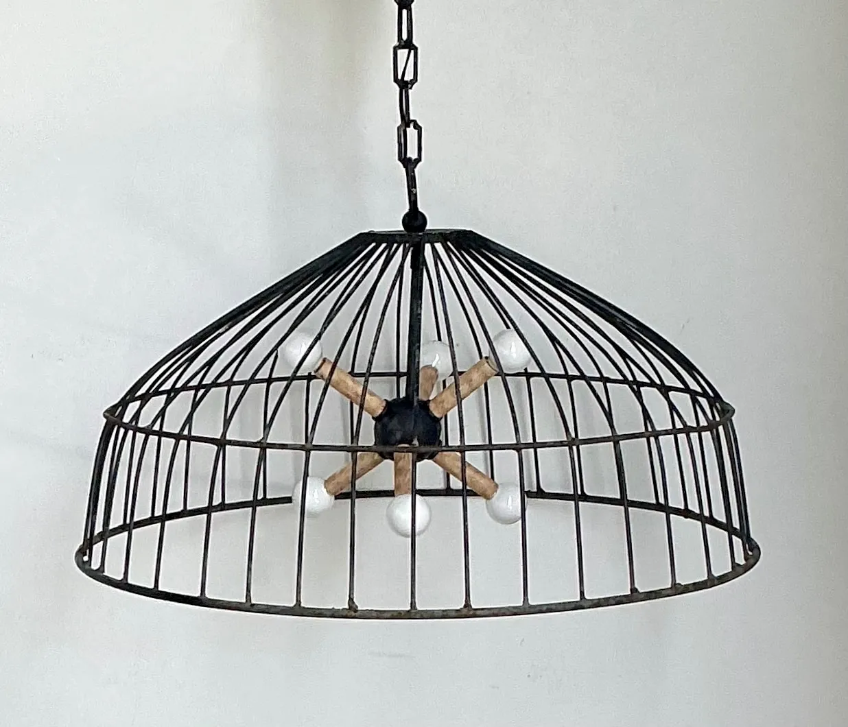 Vintage Monumental Industrial Metal Cage Pendant Light — additional photo 7