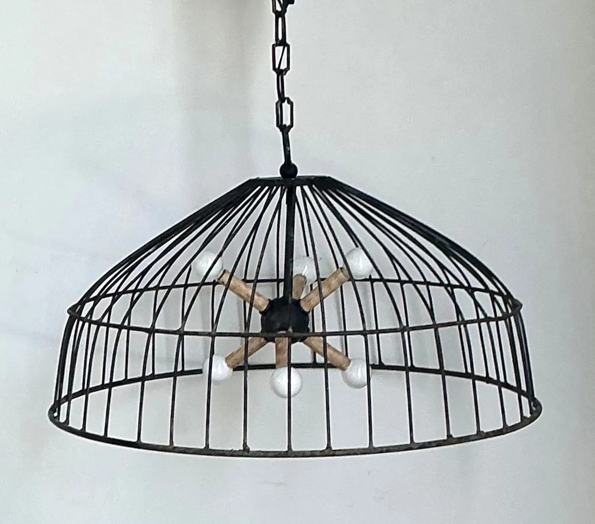 Vintage Monumental Industrial Metal Cage Pendant Light — additional photo 4