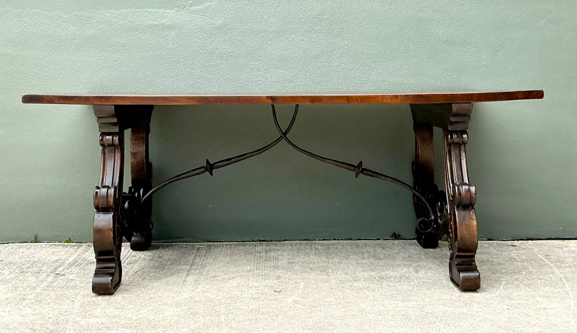 Vintage Spanish Revival Carved Wood Trestle Table — additional photo 7