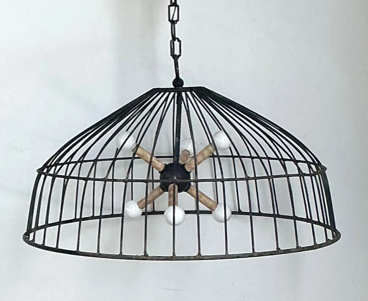 Vintage Monumental Industrial Metal Cage Pendant Light — additional photo 3