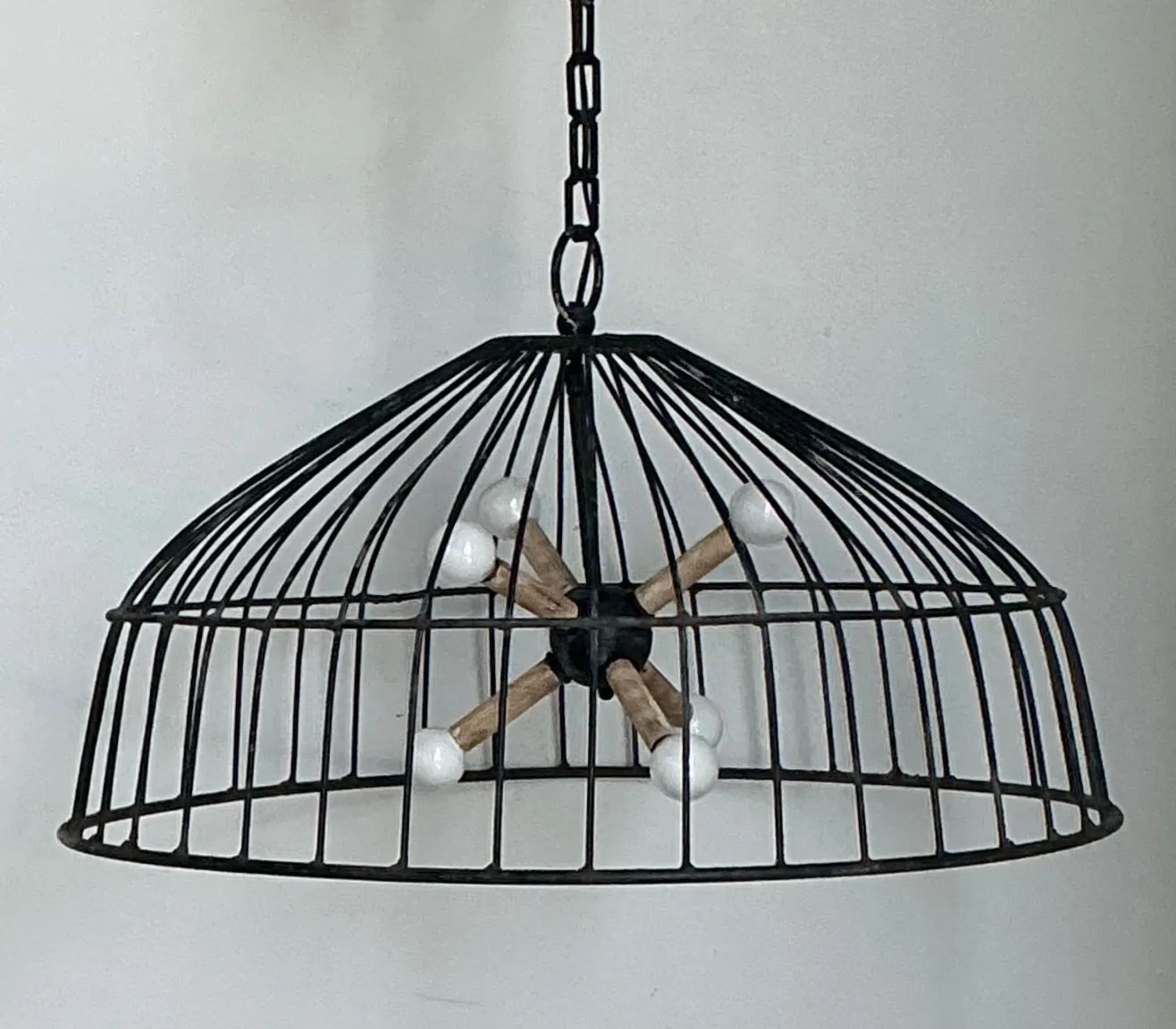 Vintage Monumental Industrial Metal Cage Pendant Light — additional photo 2