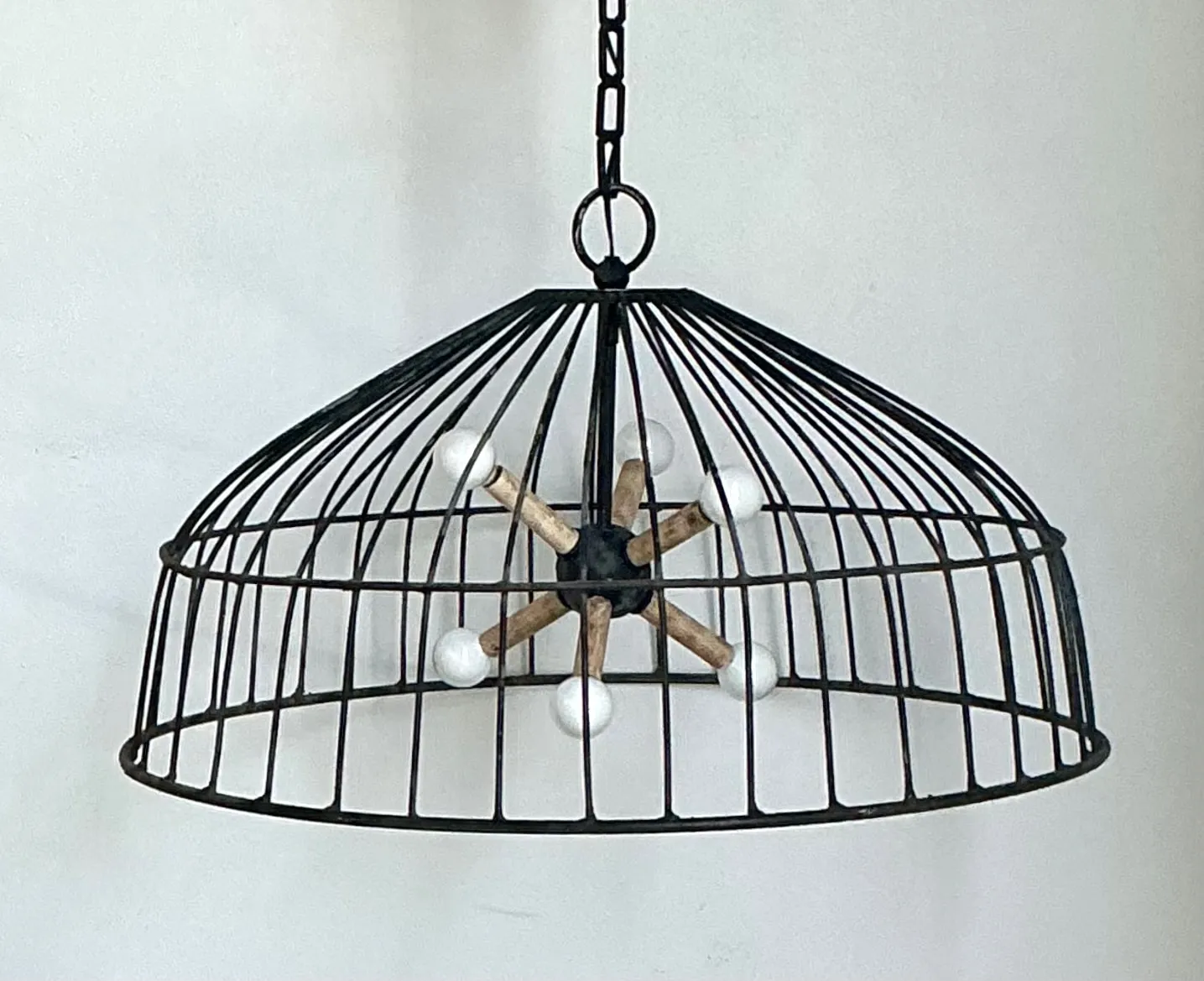 Vintage Monumental Industrial Metal Cage Pendant Light — additional photo 5