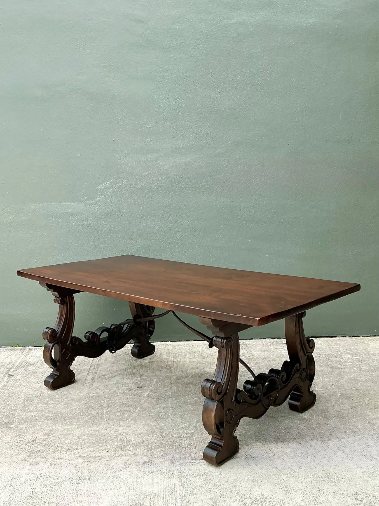 Vintage Spanish Revival Carved Wood Trestle Table — additional photo 6