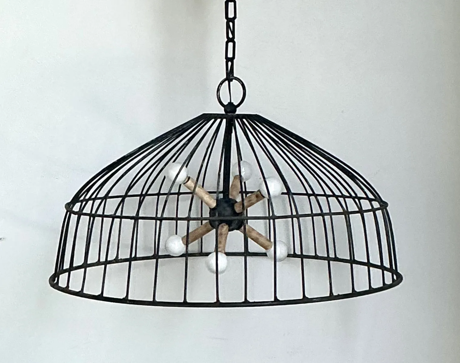 Vintage Monumental Industrial Metal Cage Pendant Light — additional photo 6