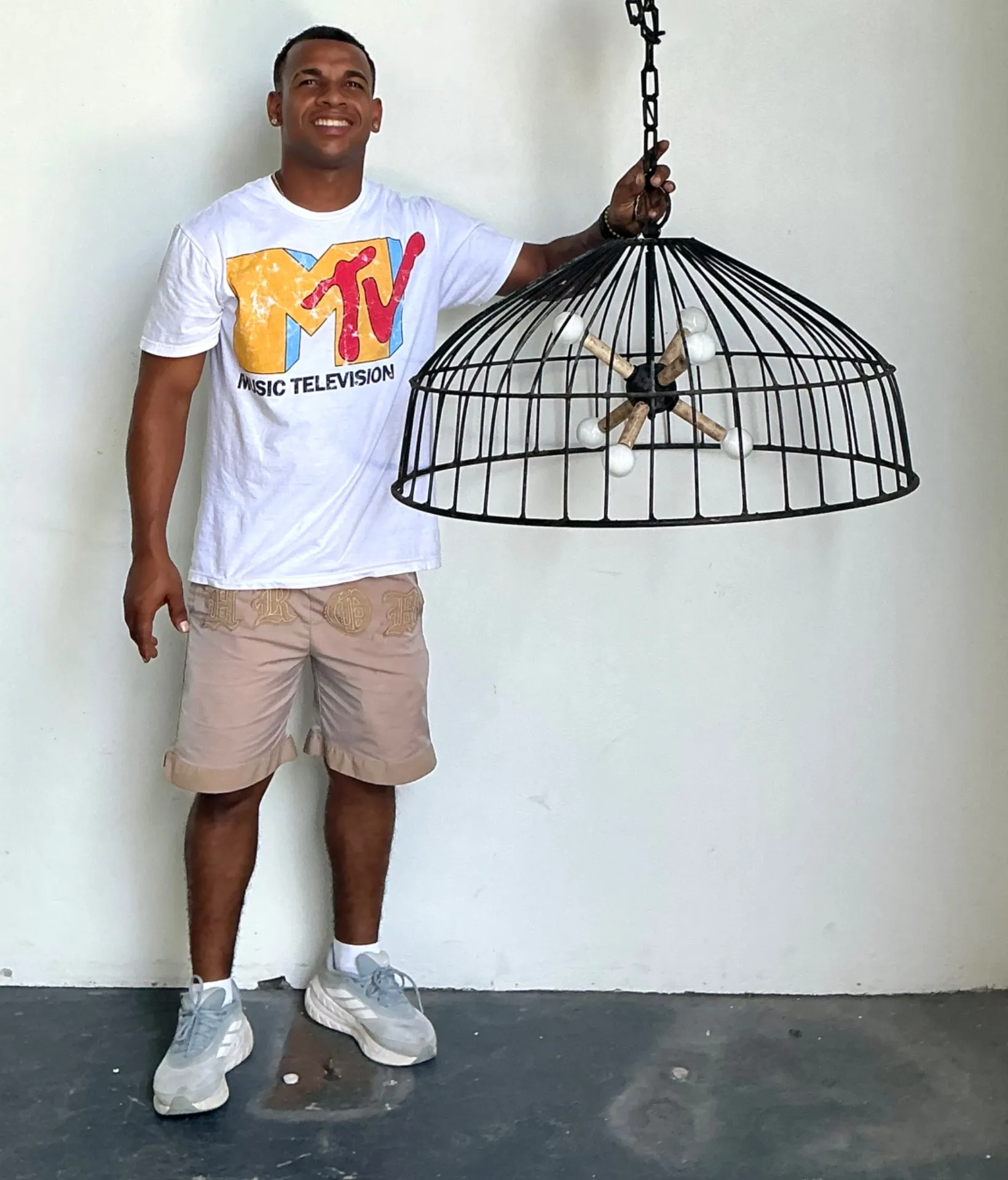 Vintage Monumental Industrial Metal Cage Pendant Light — additional photo 1