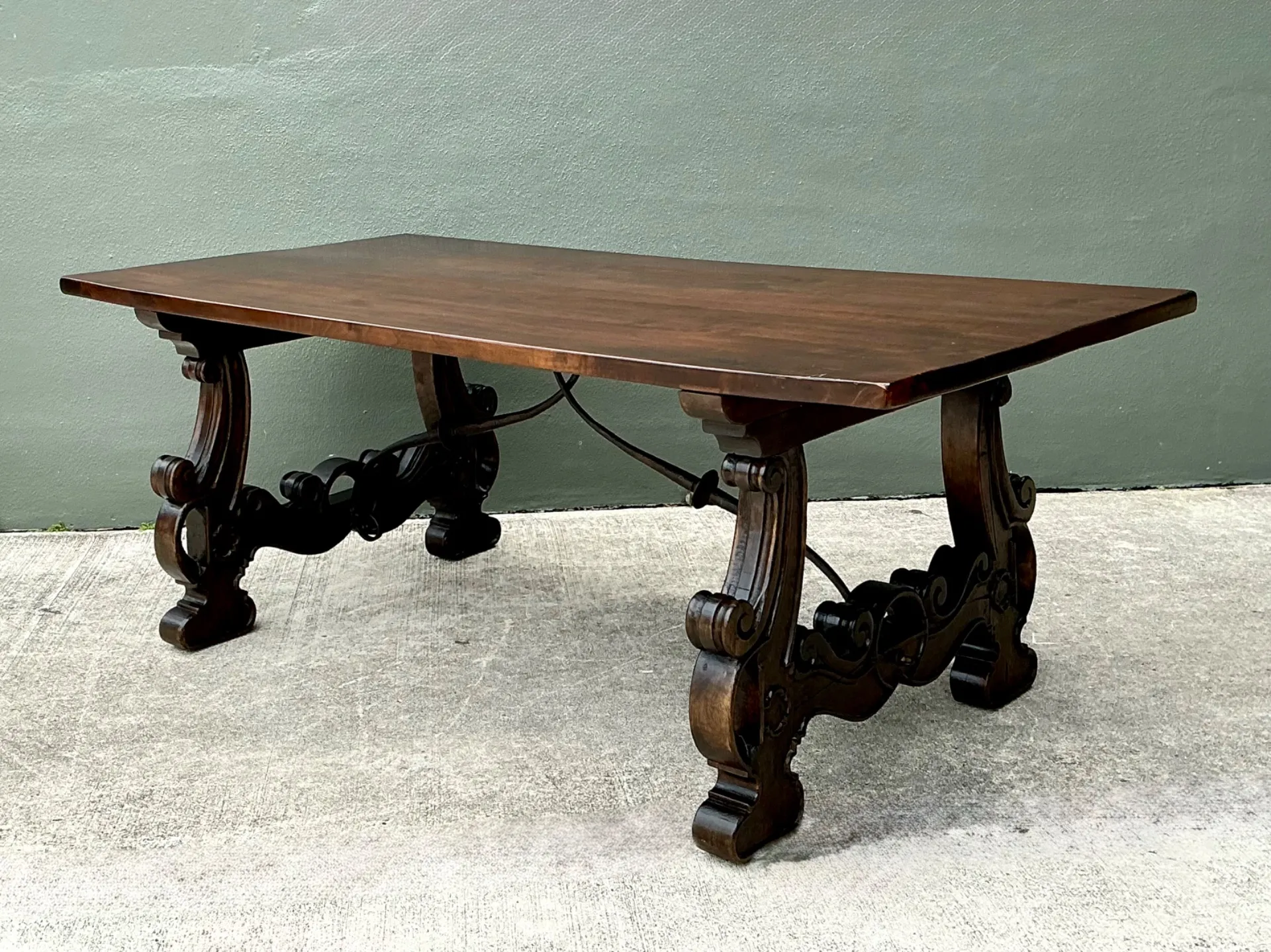 Vintage Spanish Revival Carved Wood Trestle Table — additional photo 4