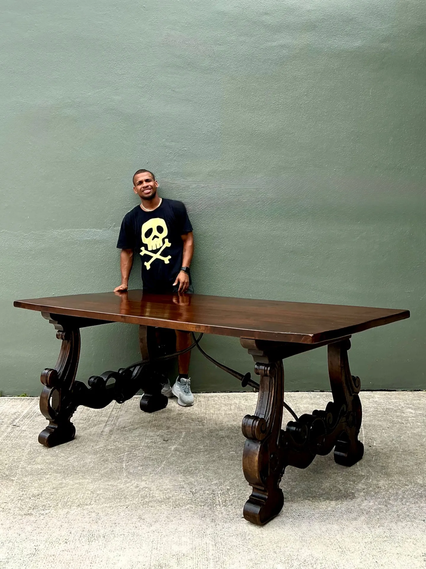 Vintage Spanish Revival Carved Wood Trestle Table — additional photo 8