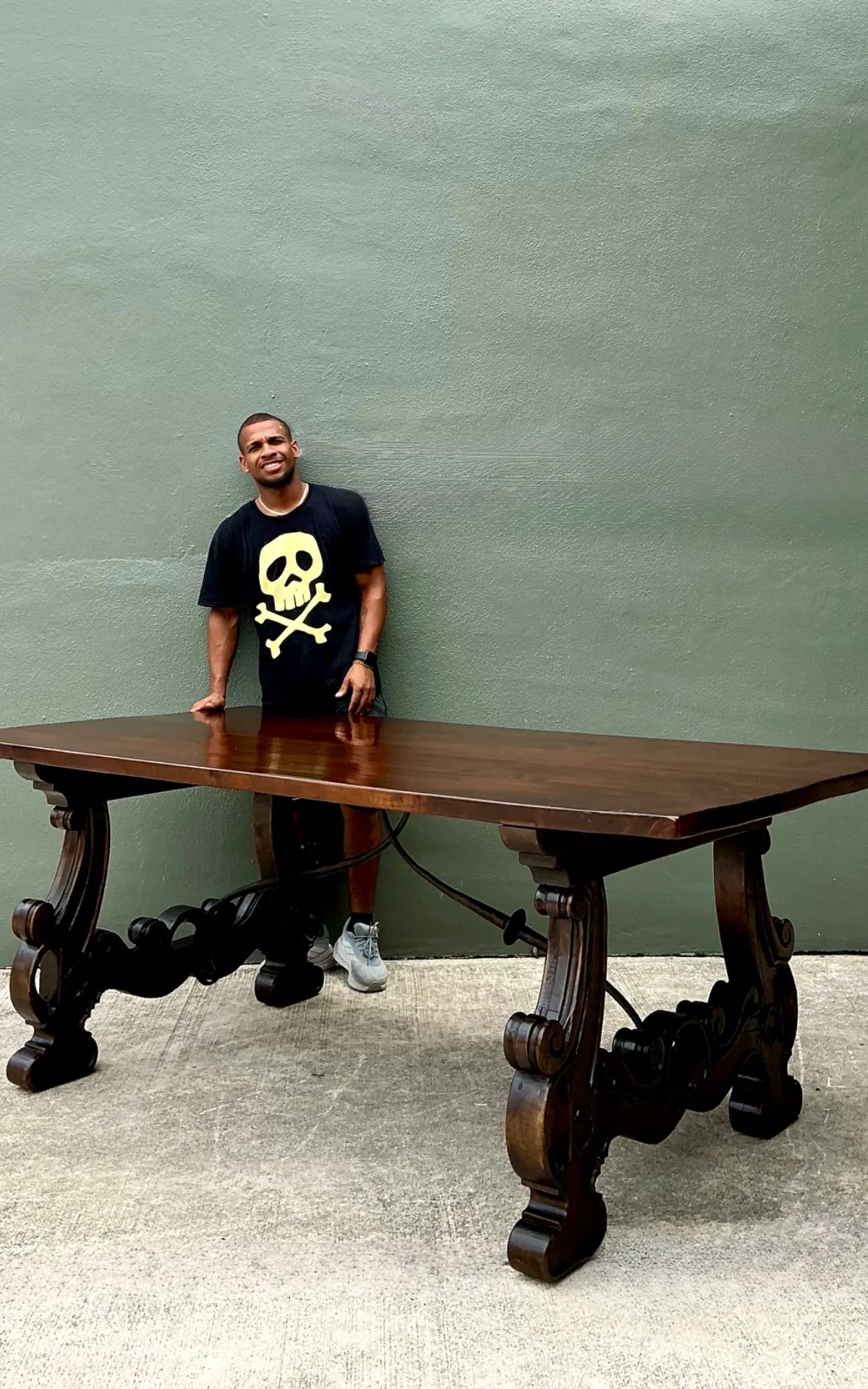Vintage Spanish Revival Carved Wood Trestle Table — additional photo 8