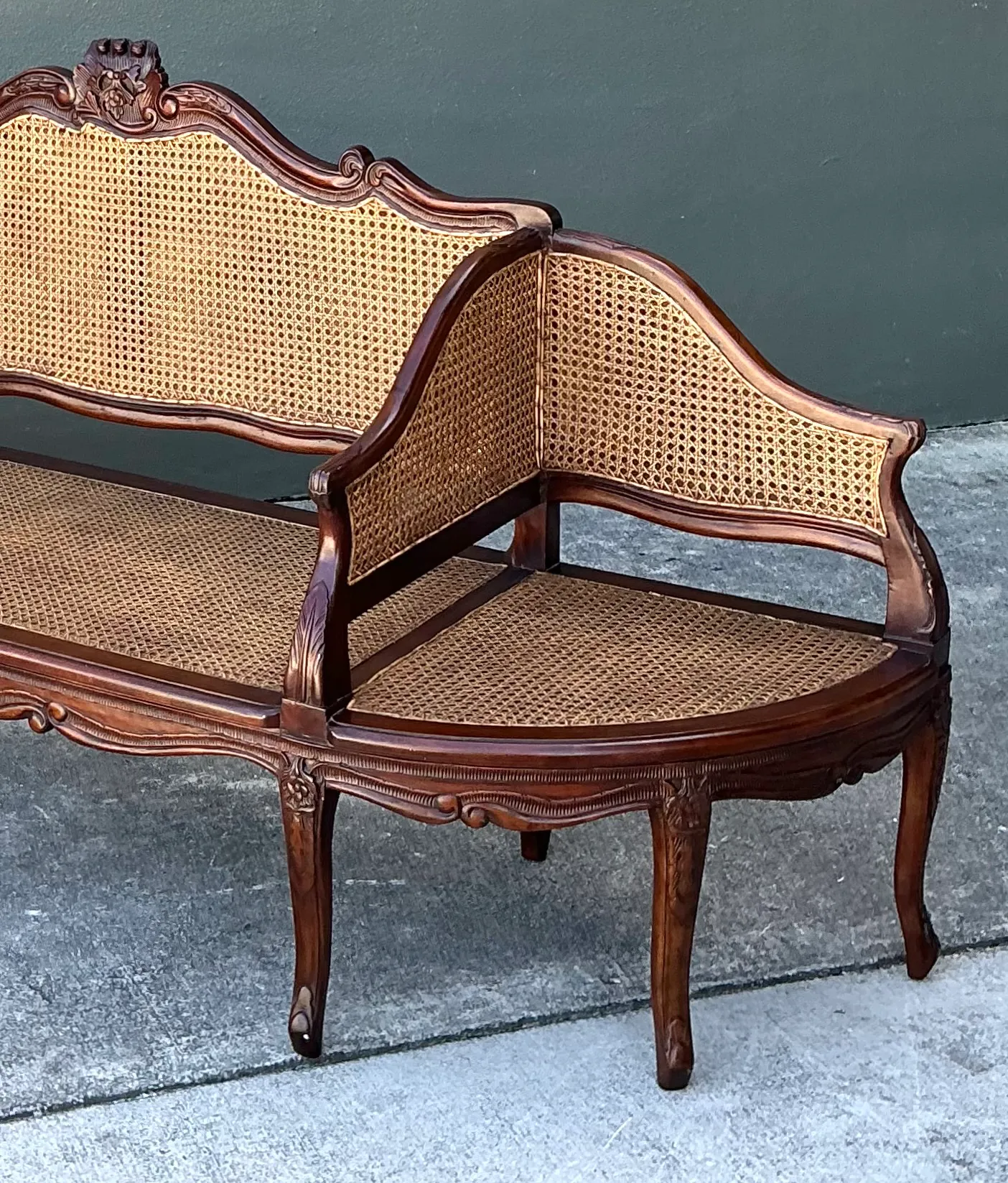 Vintage Carved Wood and Cane Settee — additional photo 5