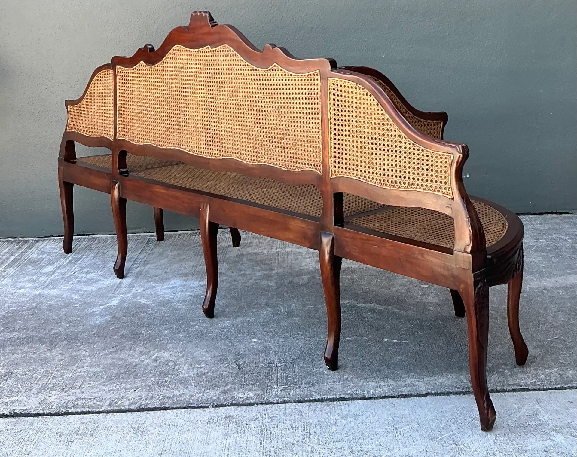 Vintage Carved Wood and Cane Settee — additional photo 7