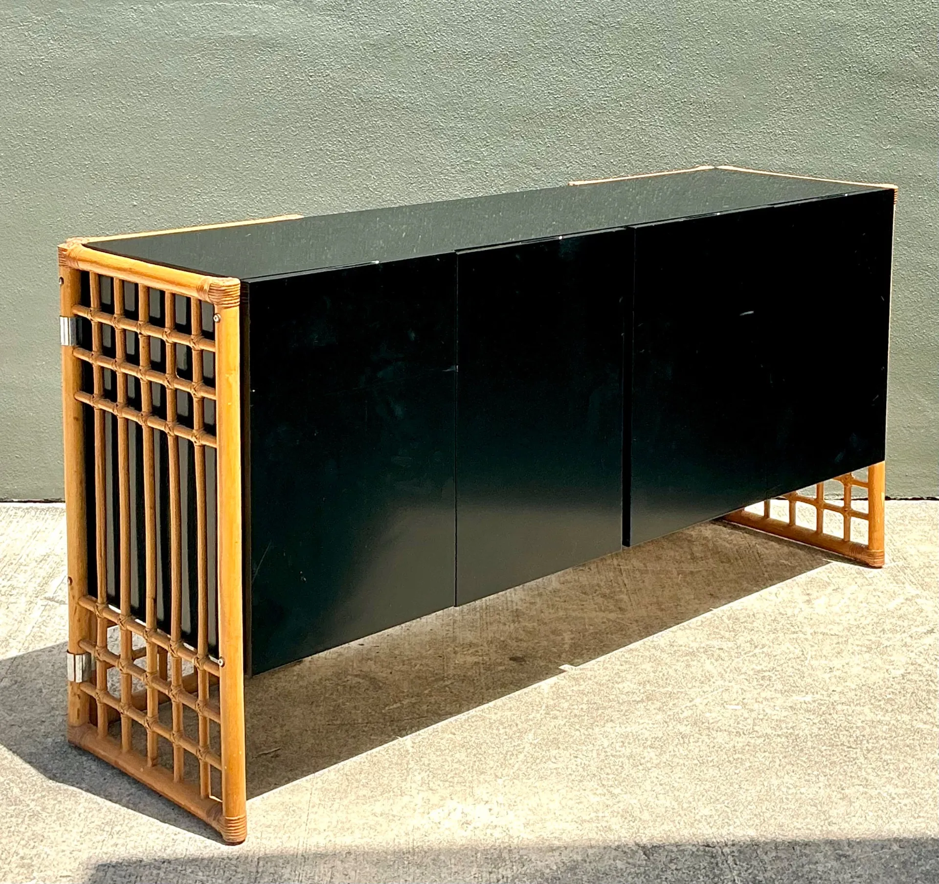 Vintage Rattan and Lacquered Wood Sideboard — additional photo 4