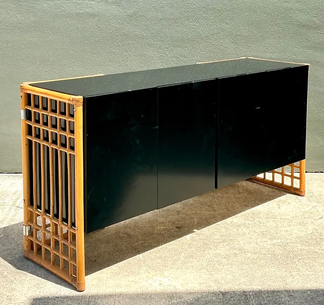 Vintage Rattan and Lacquered Wood Sideboard — additional photo 4