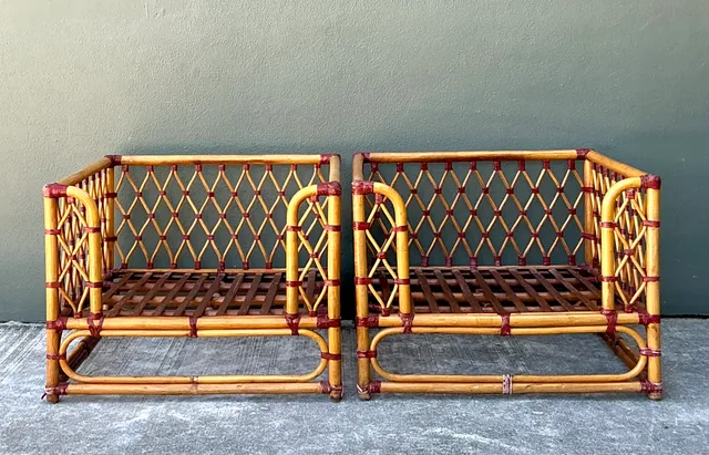 Vintage Wrapped Rattan Lounge Chairs - A Pair — additional photo 1