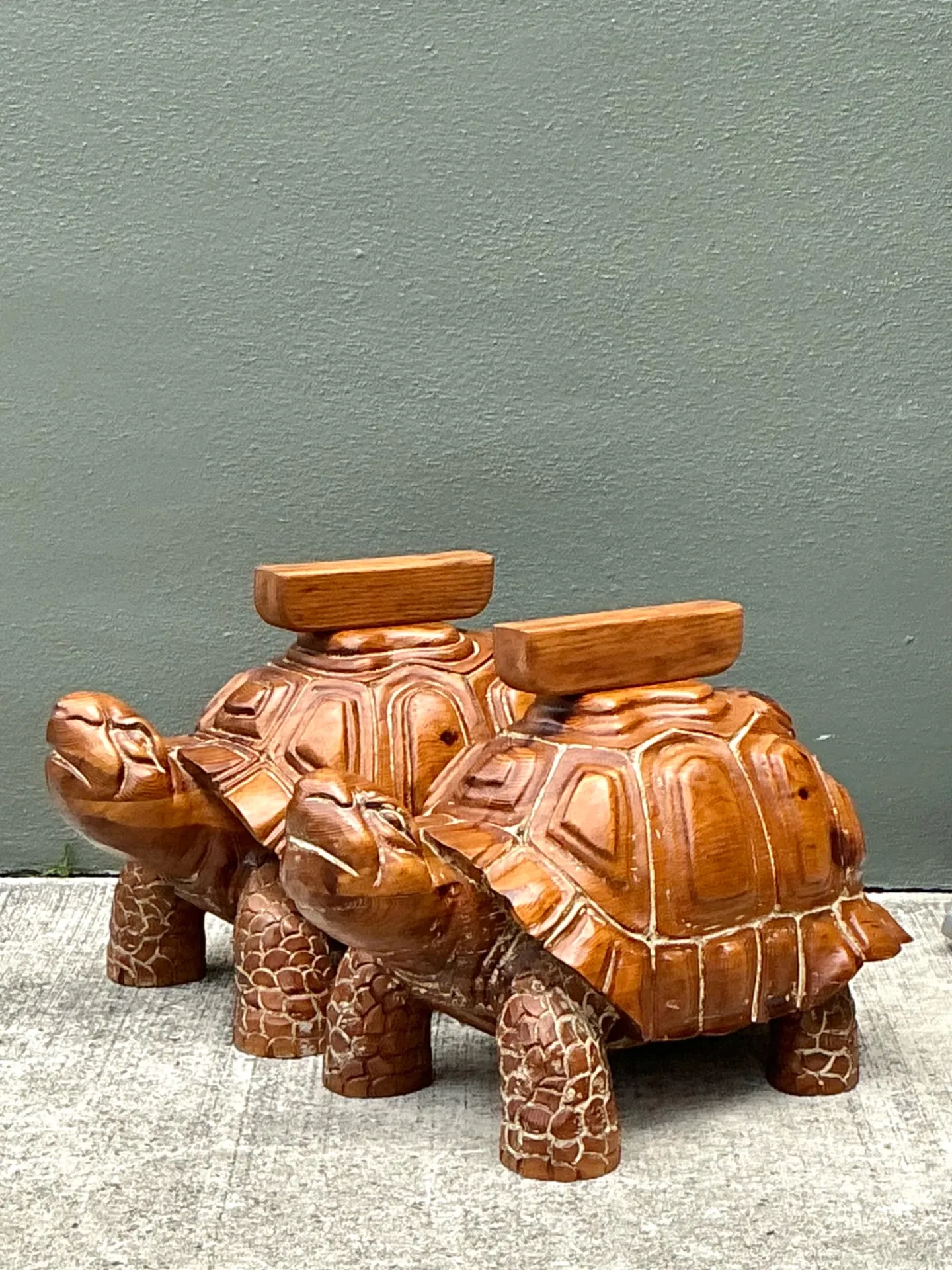 Vintage Carved Wood Turtle Coffee Table Pedestal — additional photo 1
