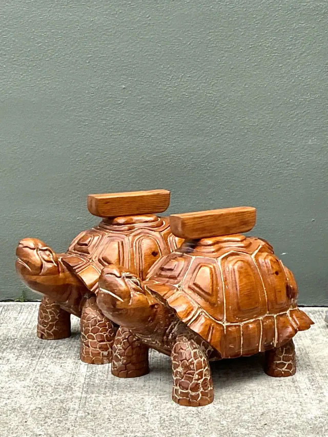 Vintage Carved Wood Turtle Coffee Table Pedestal — additional photo 1
