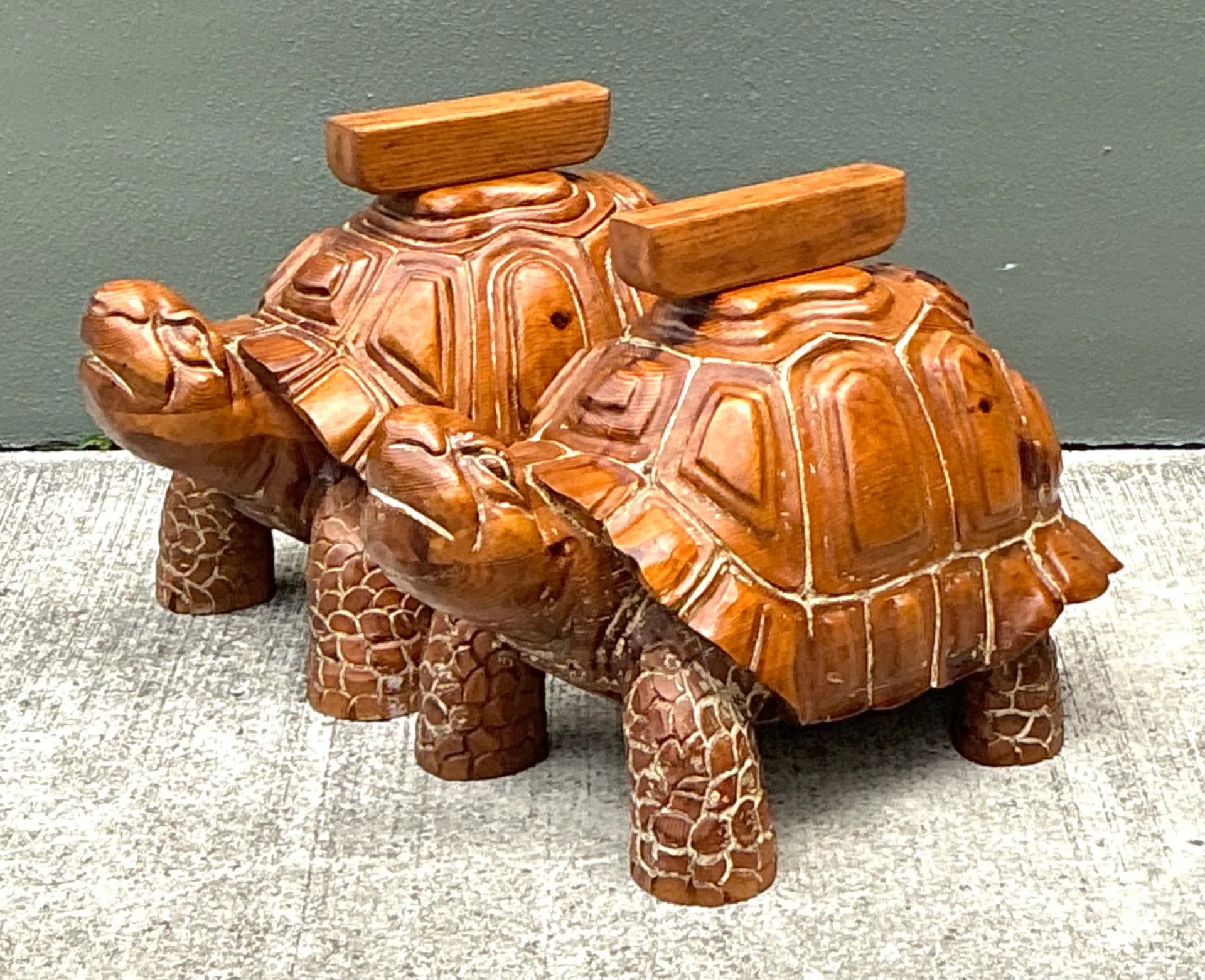 Vintage Carved Wood Turtle Coffee Table Pedestal — additional photo 7