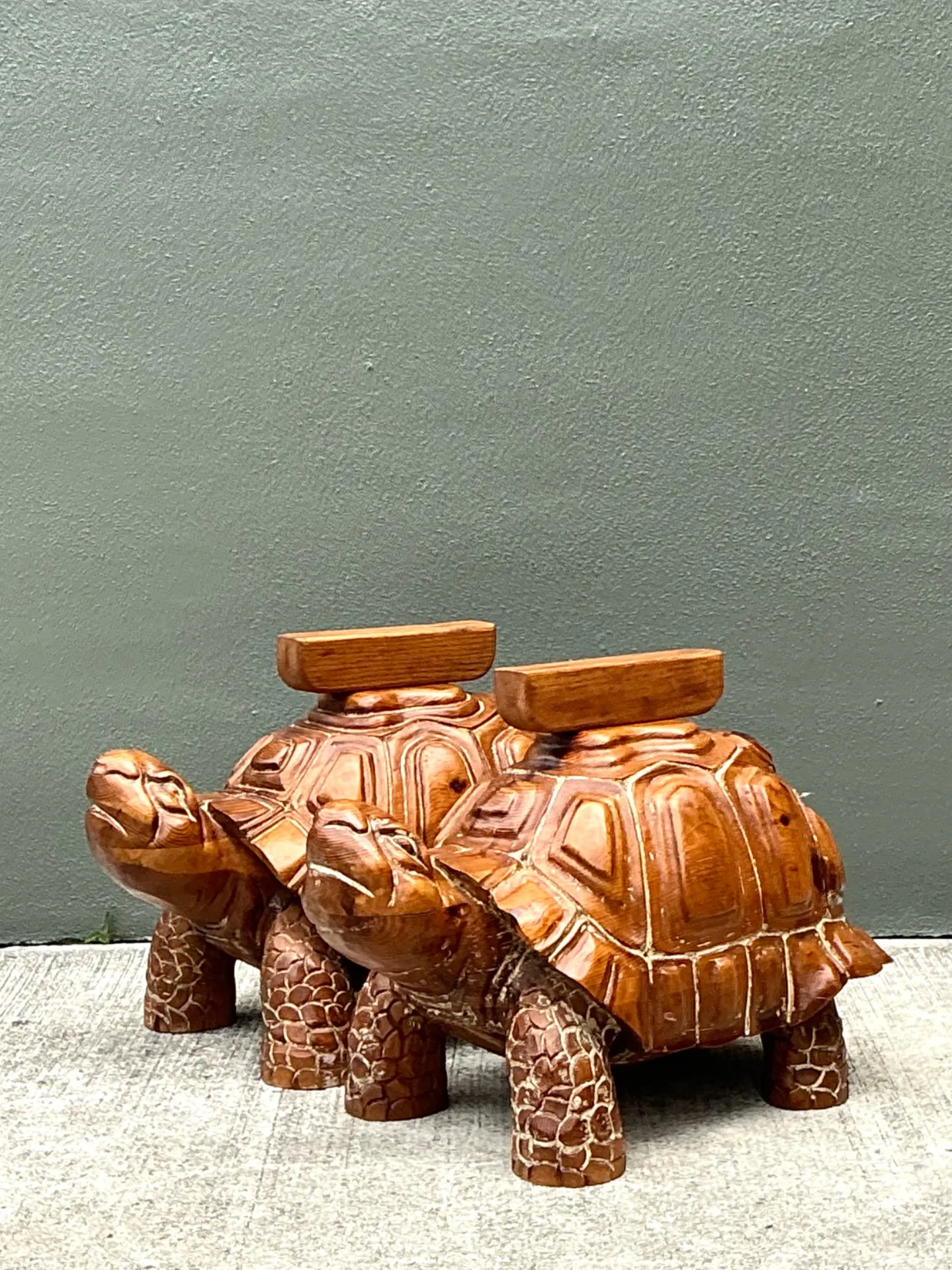 Vintage Carved Wood Turtle Coffee Table Pedestal — additional photo 6