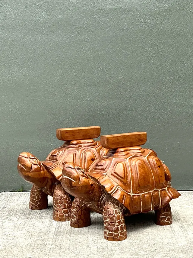 Vintage Carved Wood Turtle Coffee Table Pedestal — additional photo 6