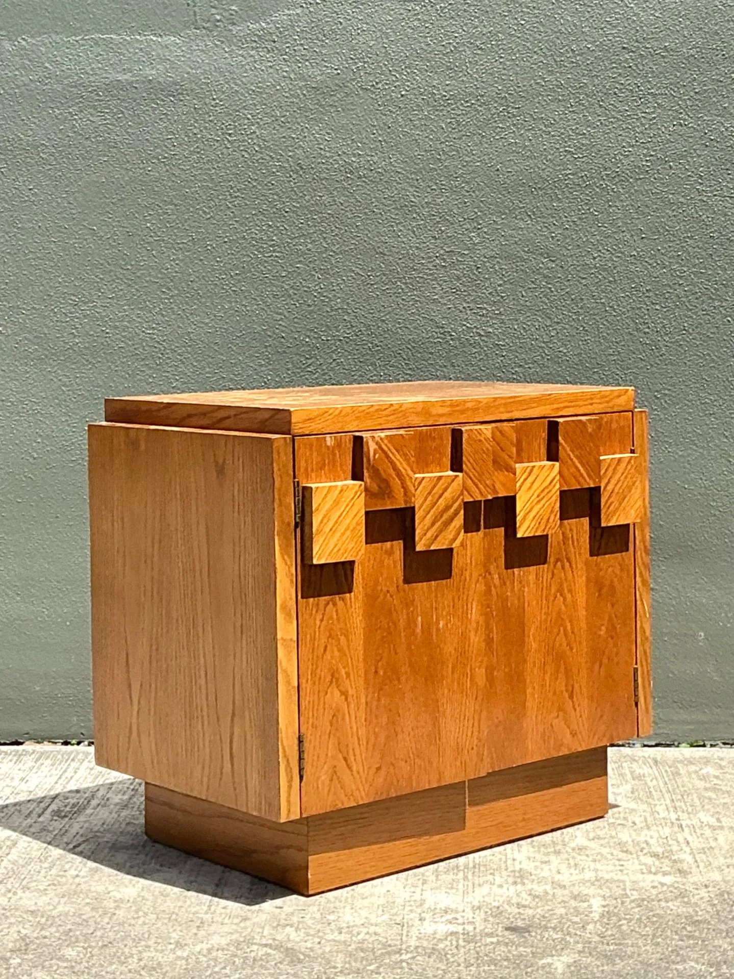 Vintage Brutalist Geometric Wood Cabinet — additional photo 3