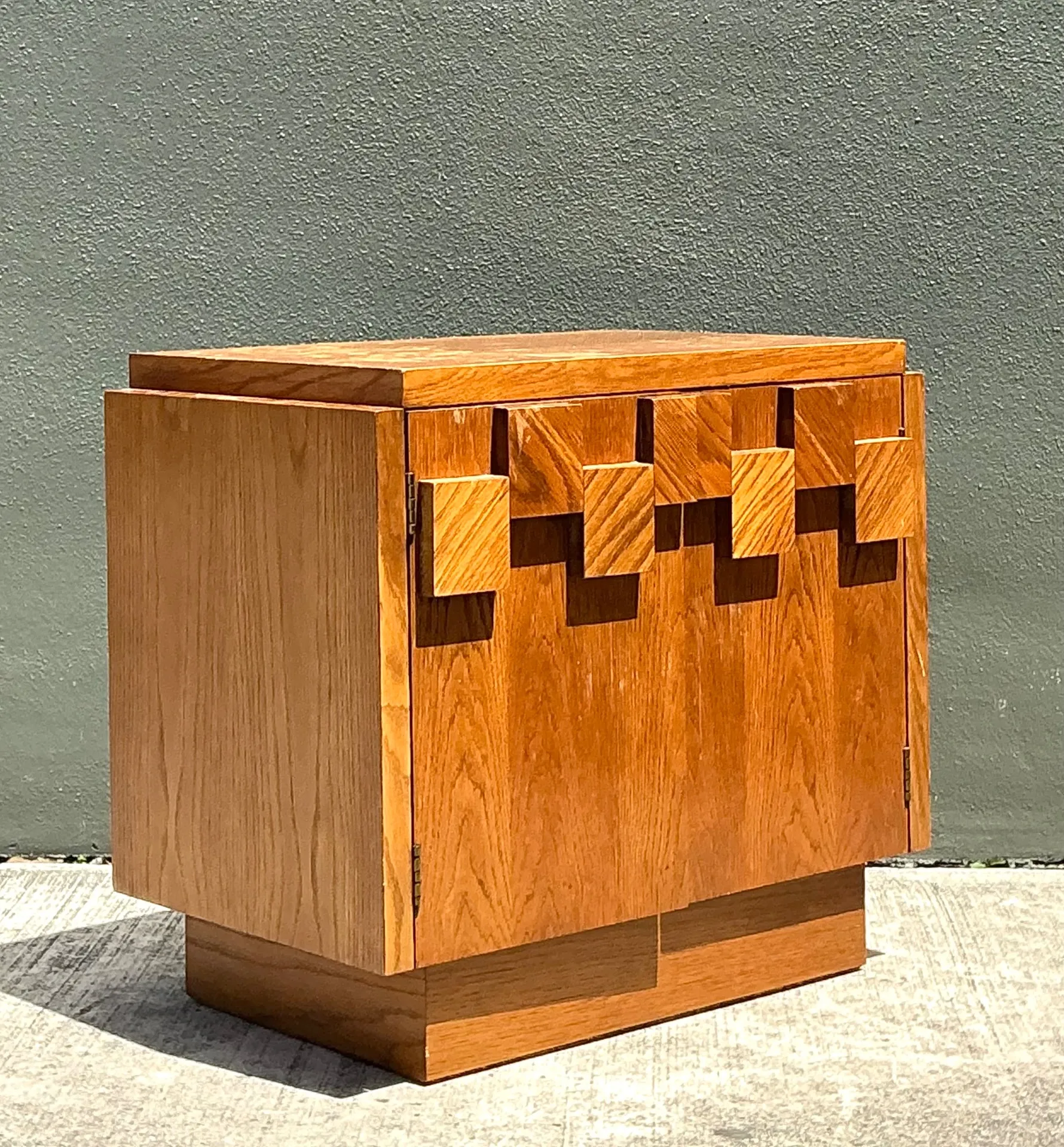 Vintage Brutalist Geometric Wood Cabinet — additional photo 2