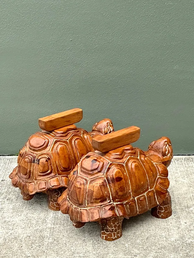 Vintage Carved Wood Turtle Coffee Table Pedestal — additional photo 8