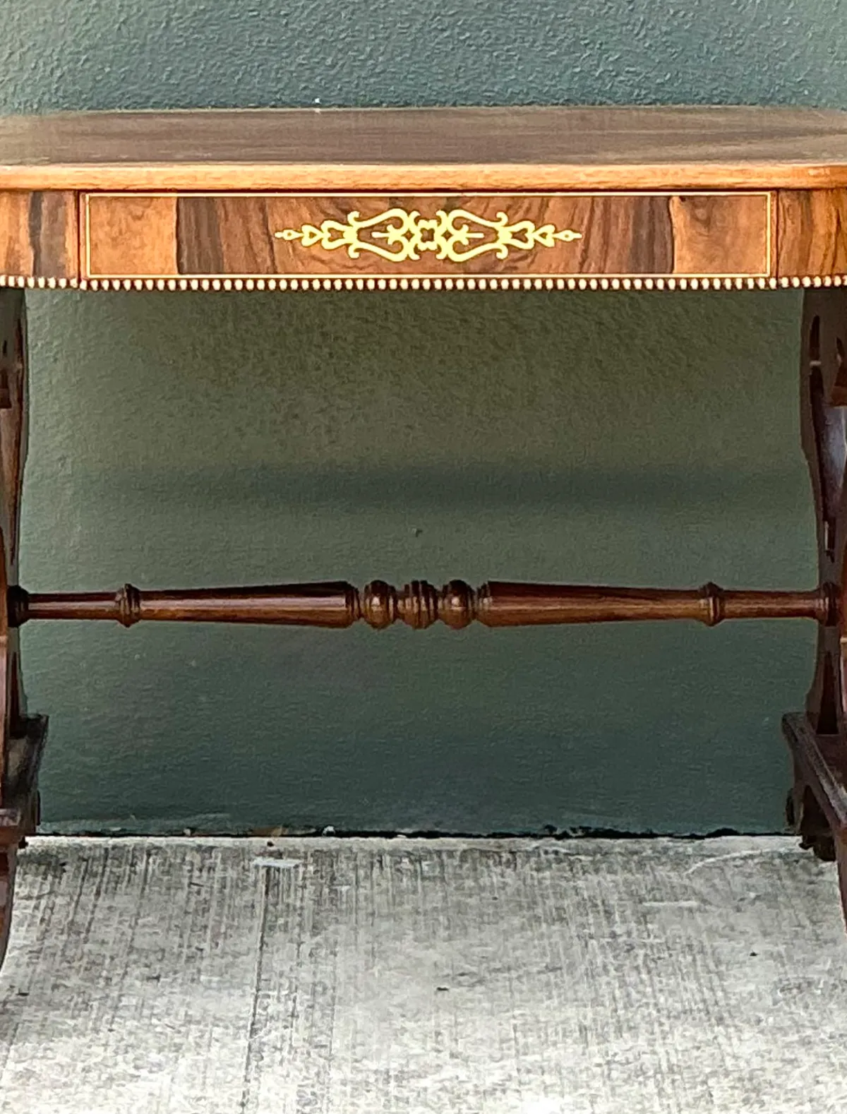 Vintage Wood and Brass Inlaid Side Table — additional photo 5