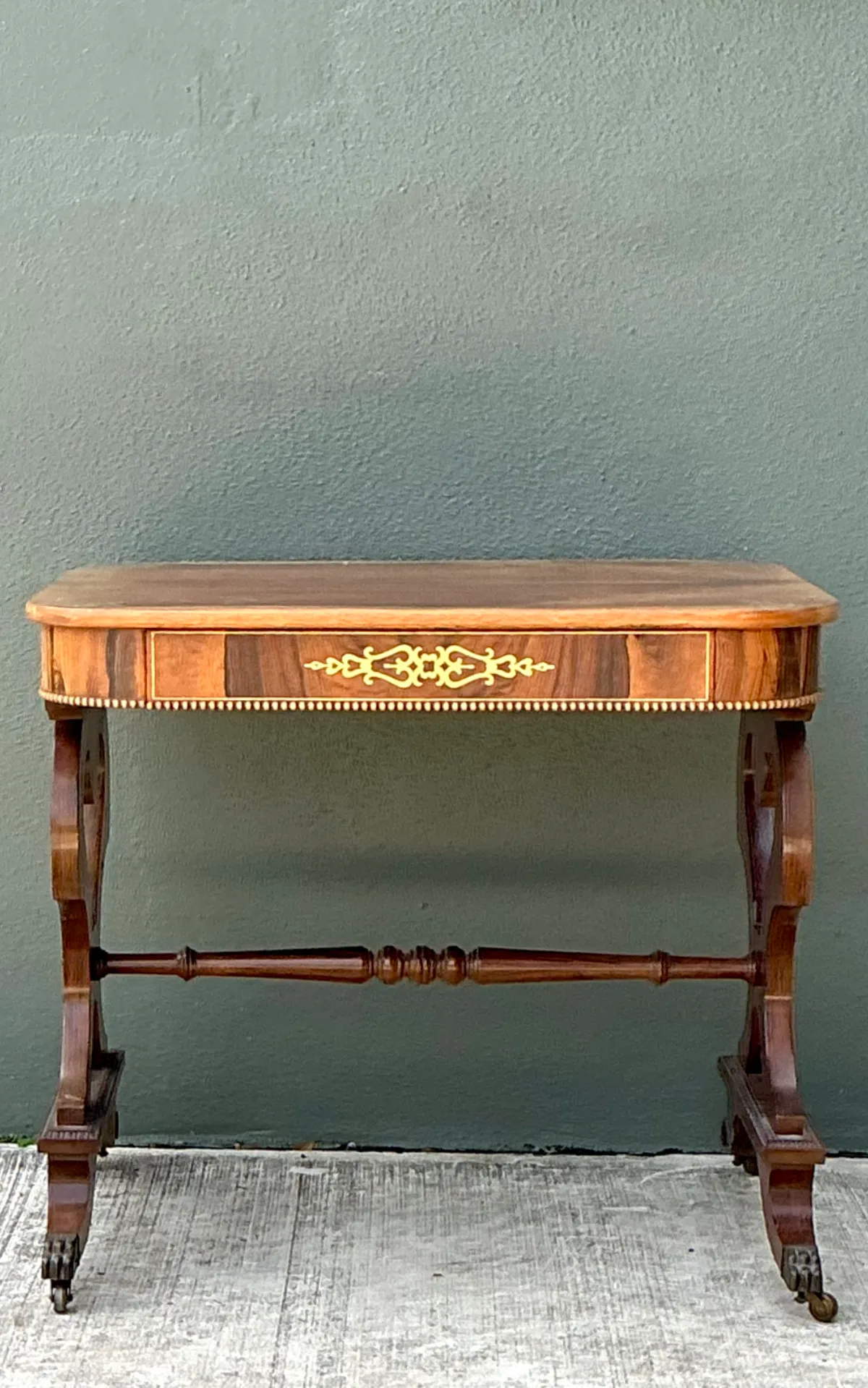 Vintage Wood and Brass Inlaid Side Table — additional photo 6