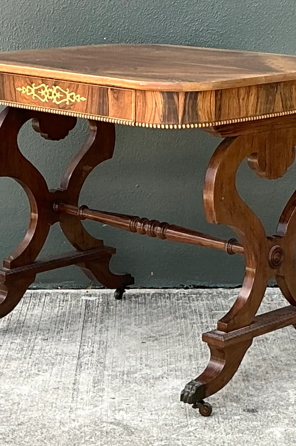 Vintage Wood and Brass Inlaid Side Table — additional photo 8