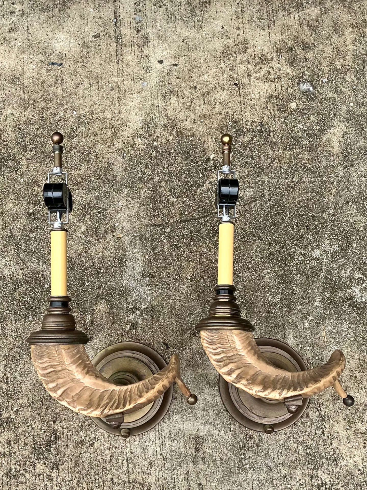 Vintage Brass Twisted Horn Wall Sconces — additional photo 8