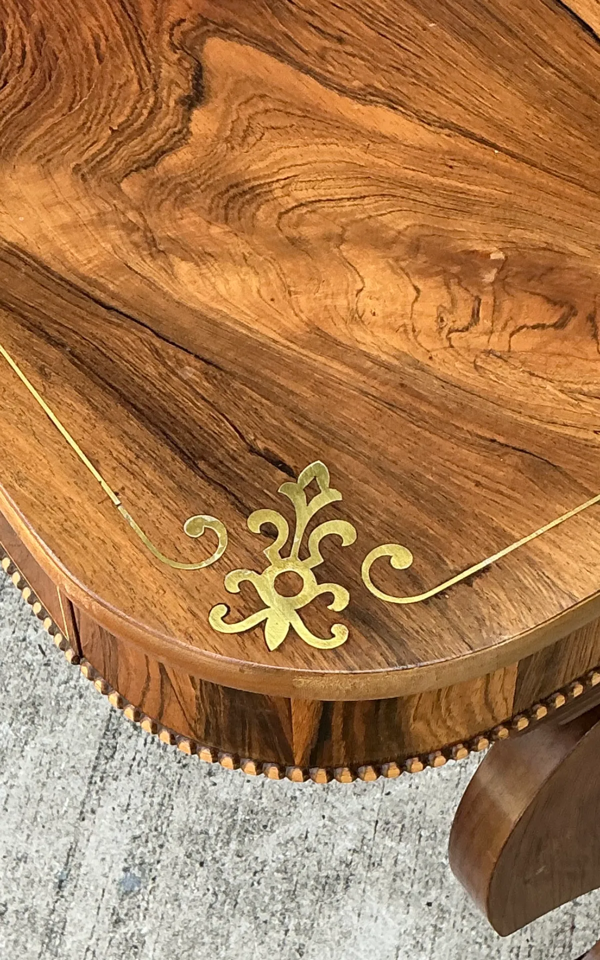 Vintage Wood and Brass Inlaid Side Table — additional photo 2