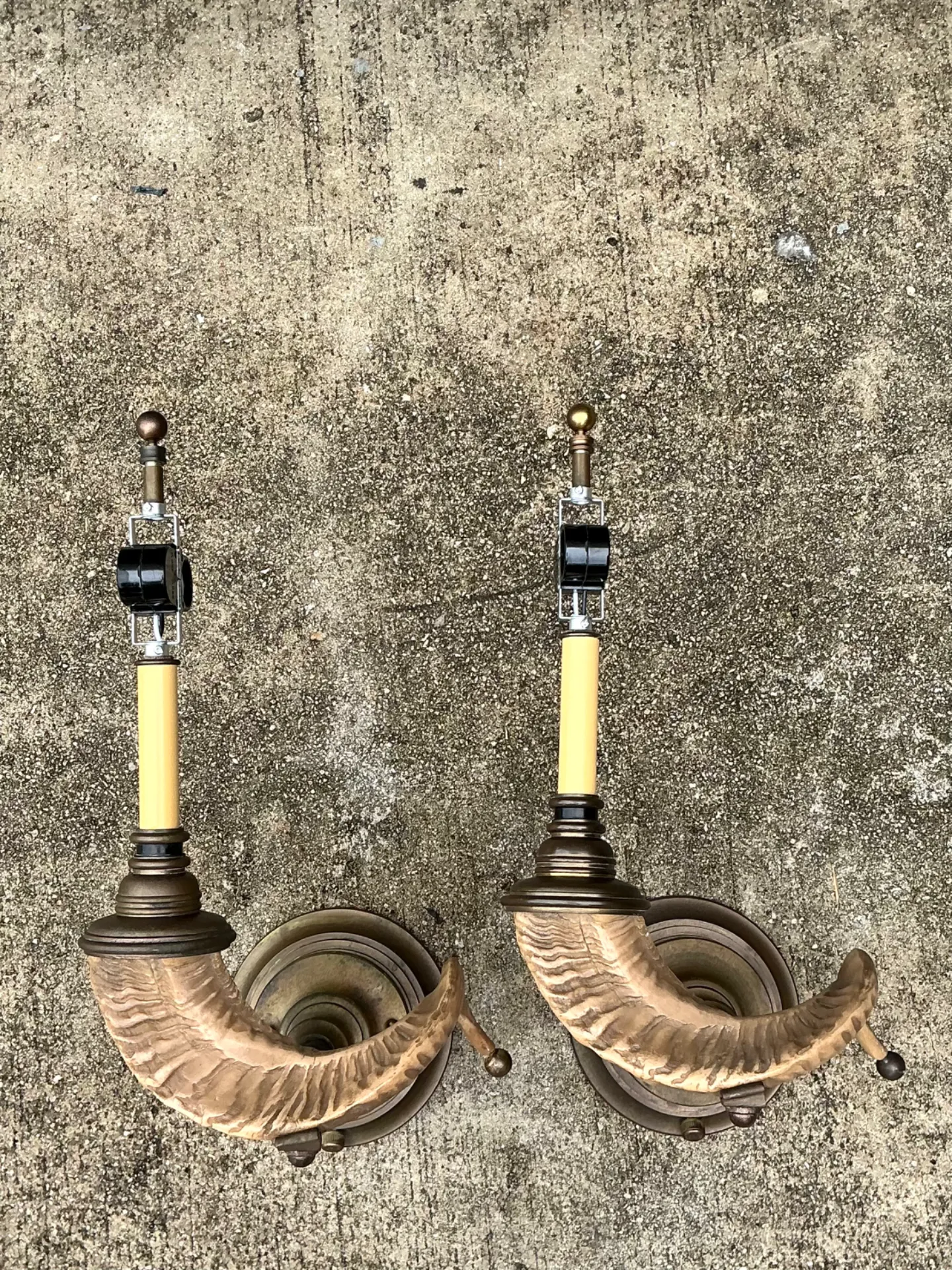 Vintage Brass Twisted Horn Wall Sconces — additional photo 3