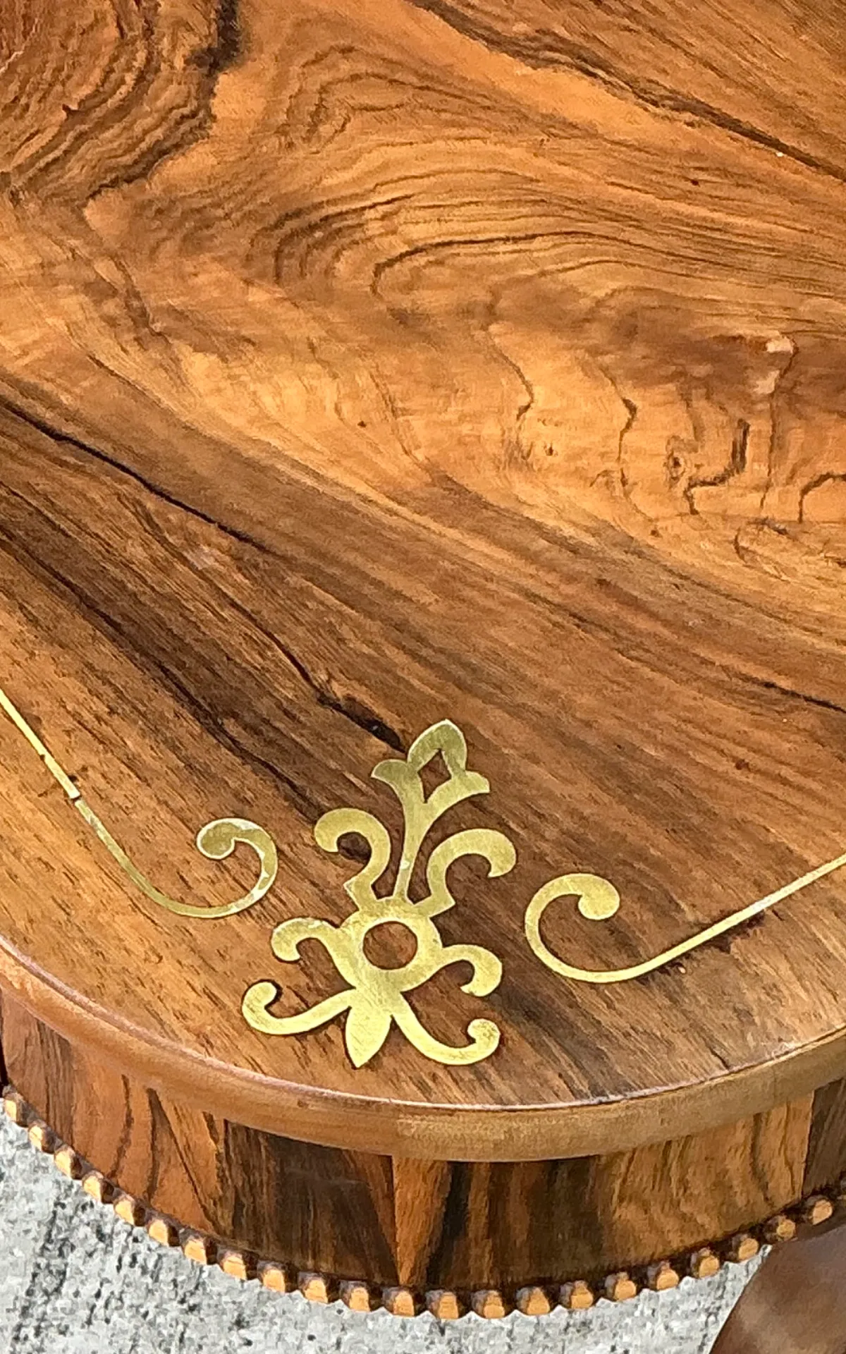 Vintage Wood and Brass Inlaid Side Table — additional photo 7