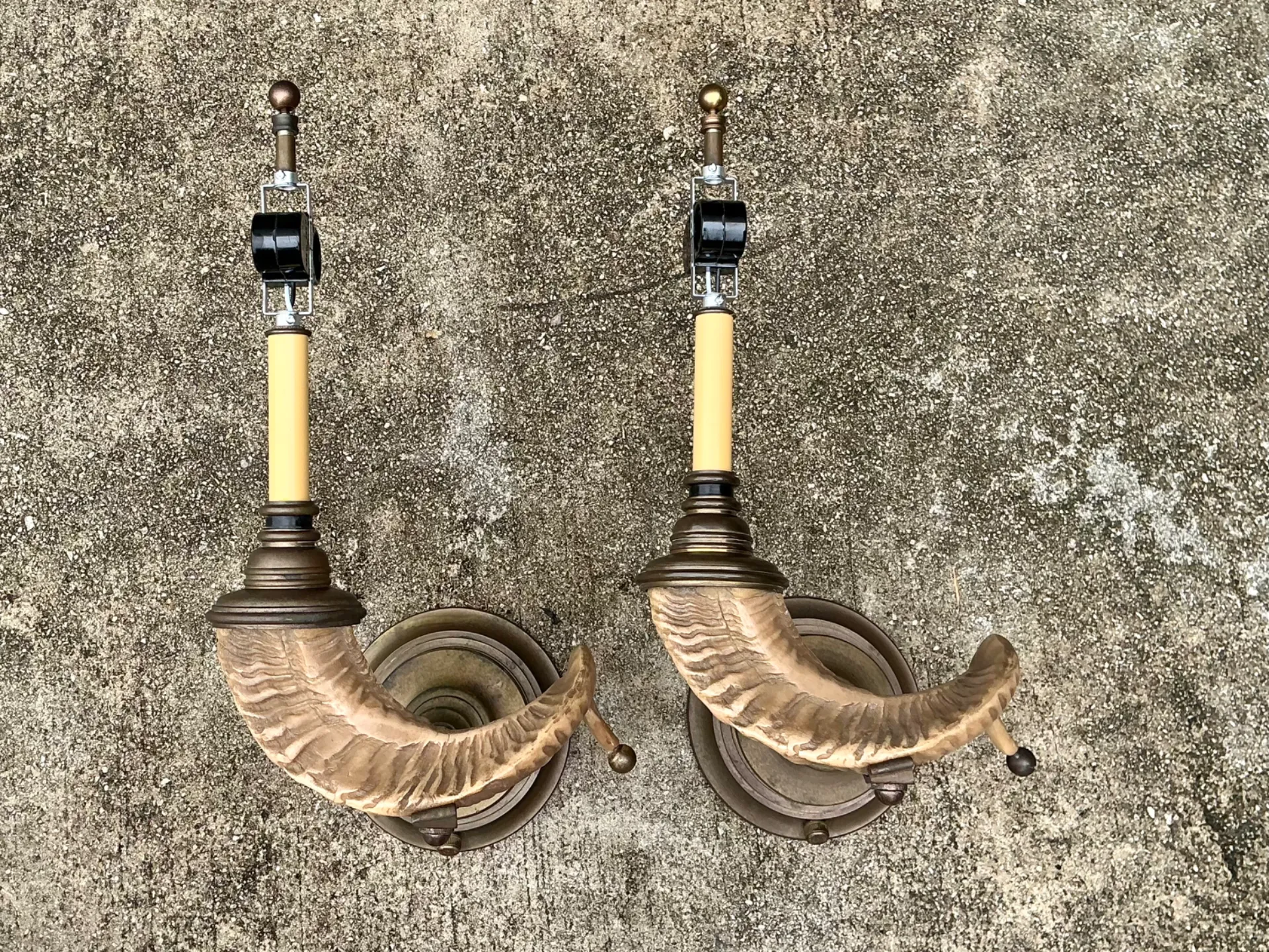 Vintage Brass Twisted Horn Wall Sconces — additional photo 1