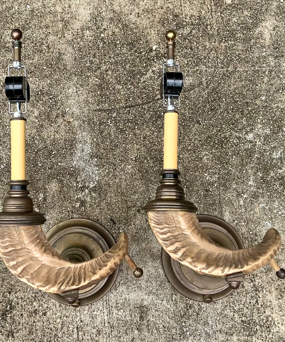 Vintage Brass Twisted Horn Wall Sconces — additional photo 1