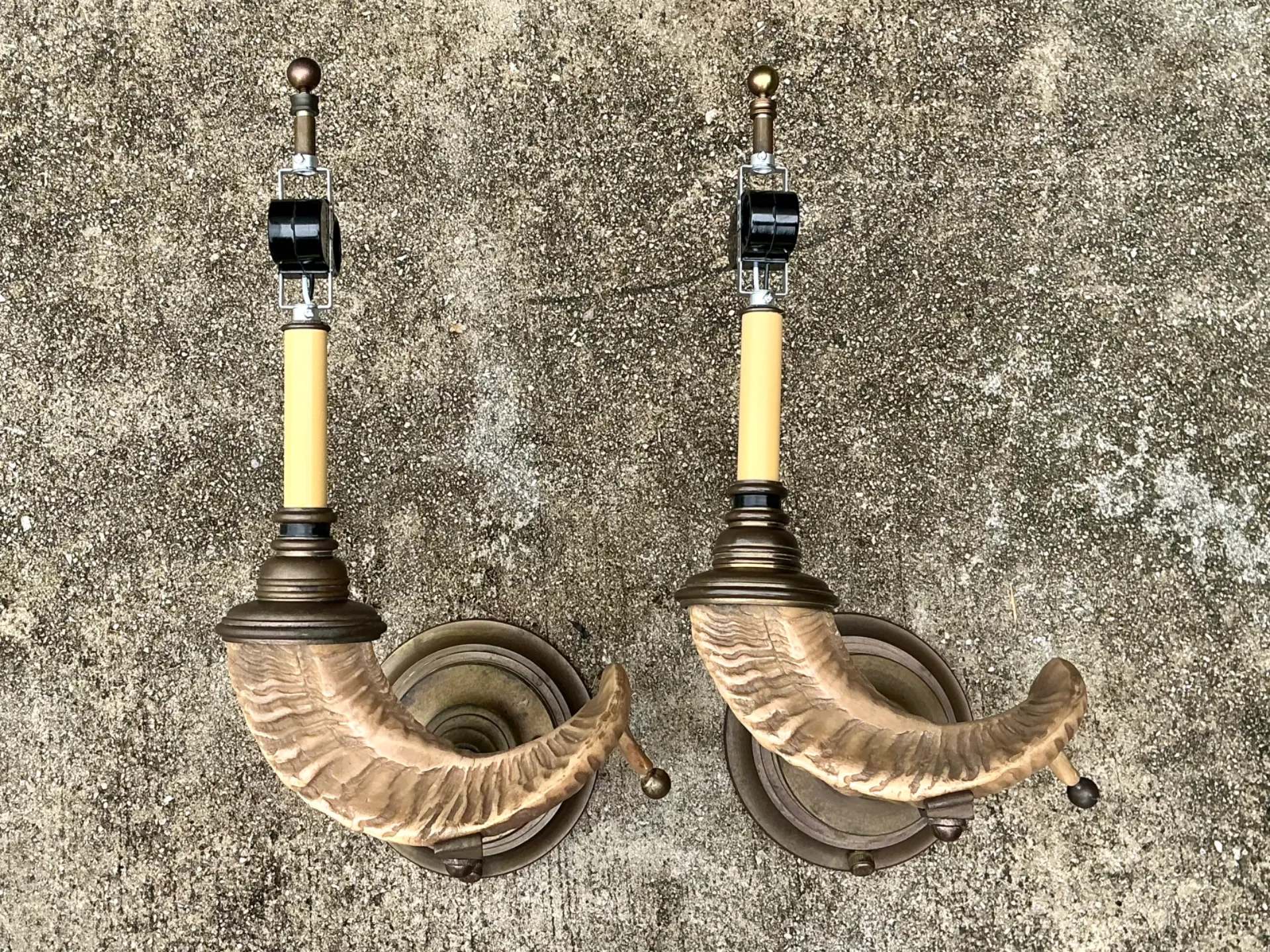 Vintage Brass Twisted Horn Wall Sconces — additional photo 6