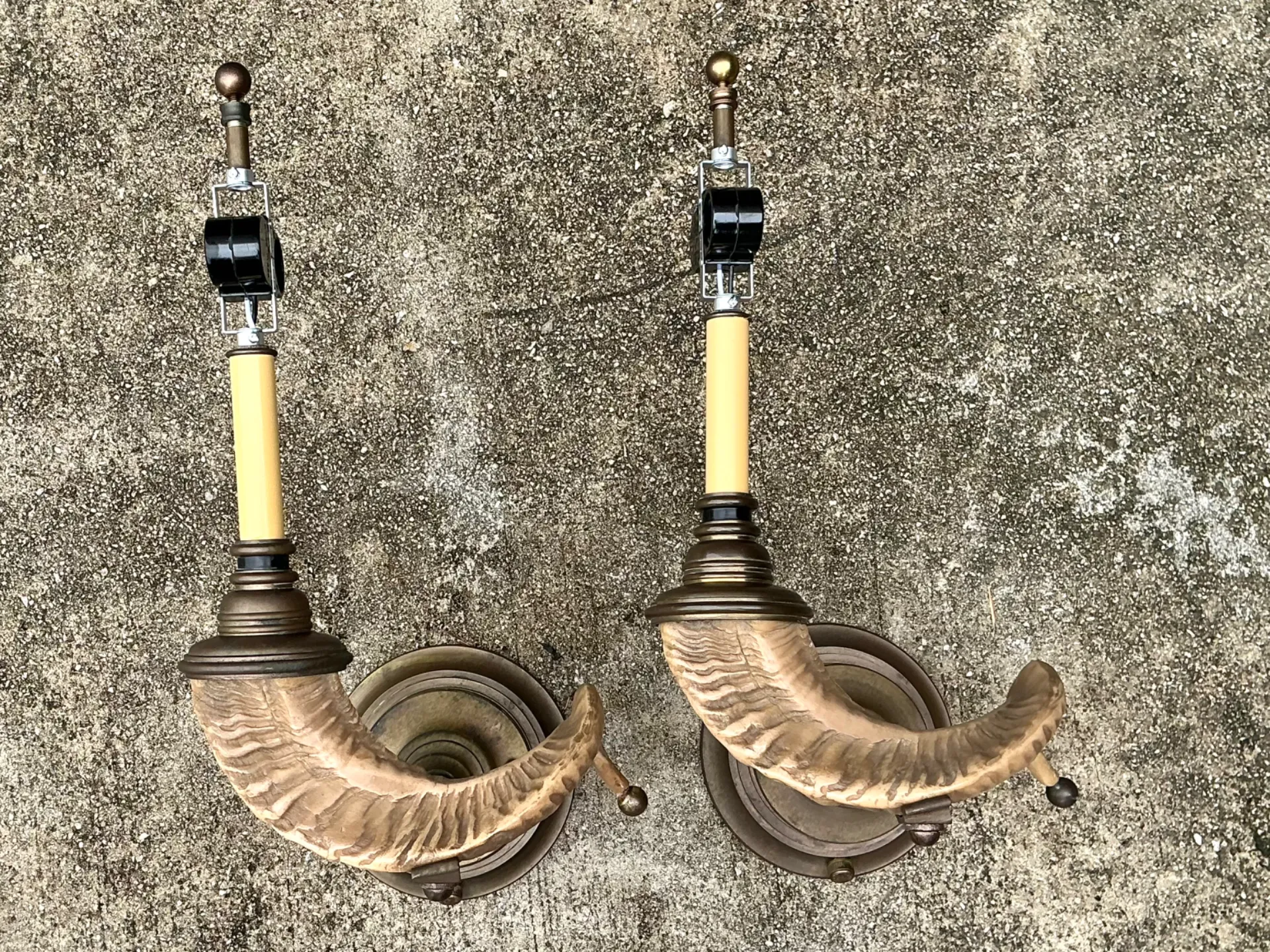 Vintage Brass Twisted Horn Wall Sconces — additional photo 7
