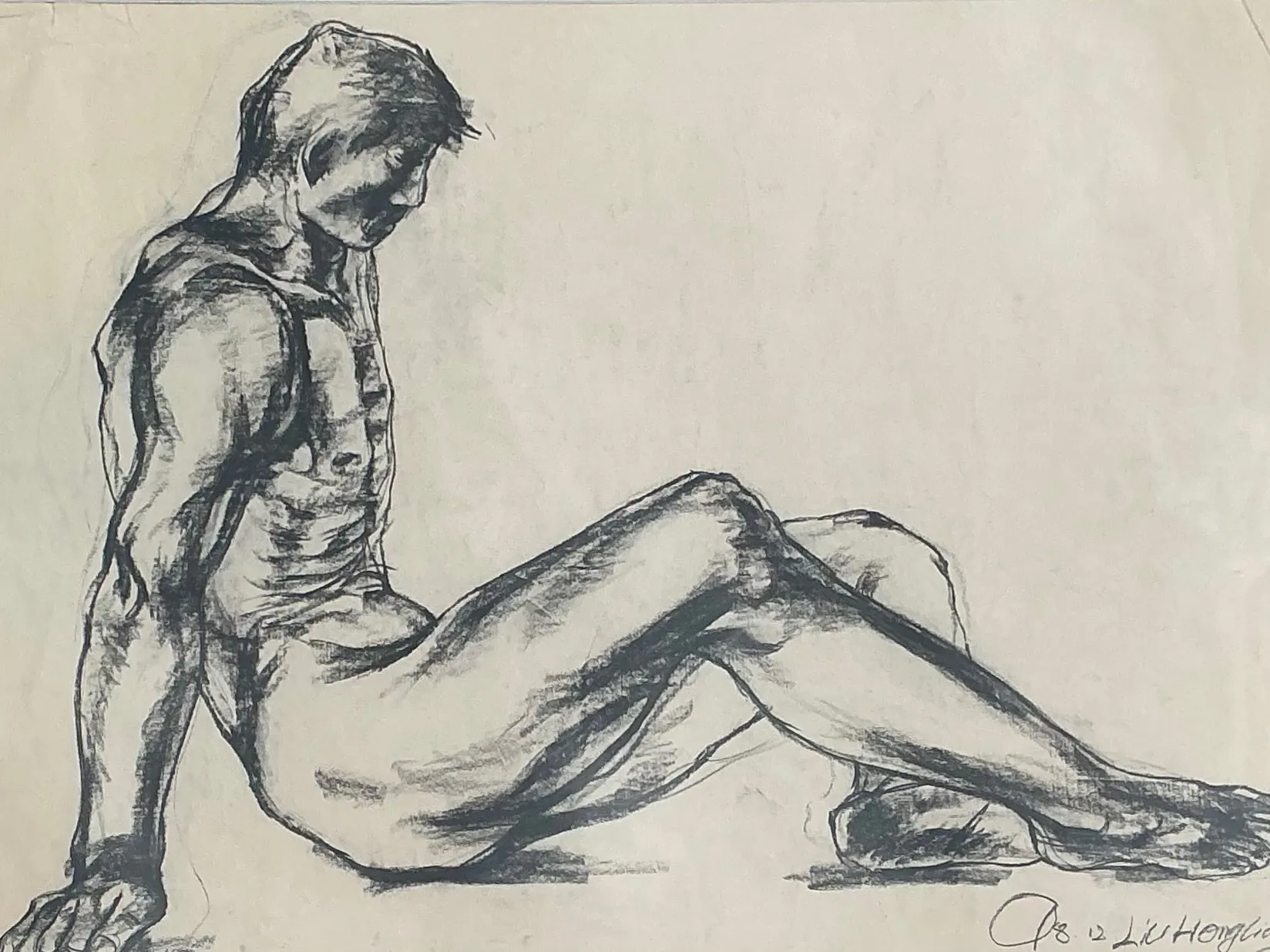 Vintage Original Nude Drawing Of Man On Paper — additional photo 7