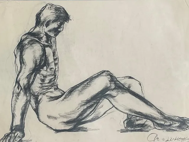 Vintage Original Nude Drawing Of Man On Paper — additional photo 7