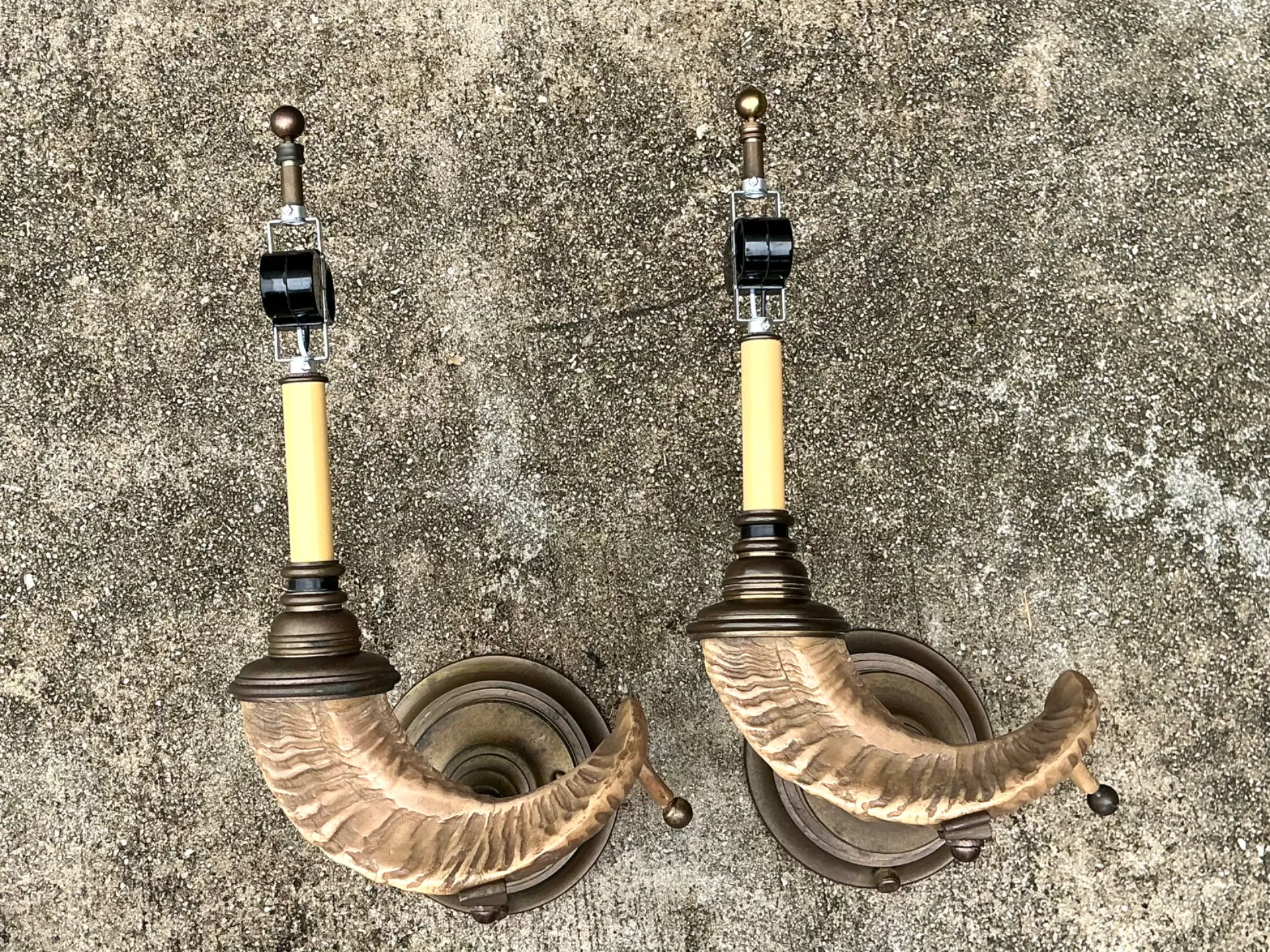 Vintage Brass Twisted Horn Wall Sconces — additional photo 4