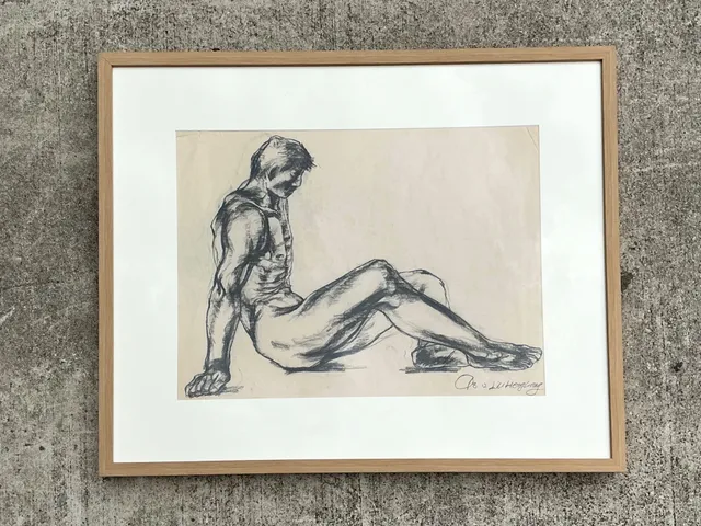 Vintage Original Nude Drawing Of Man On Paper — additional photo 5